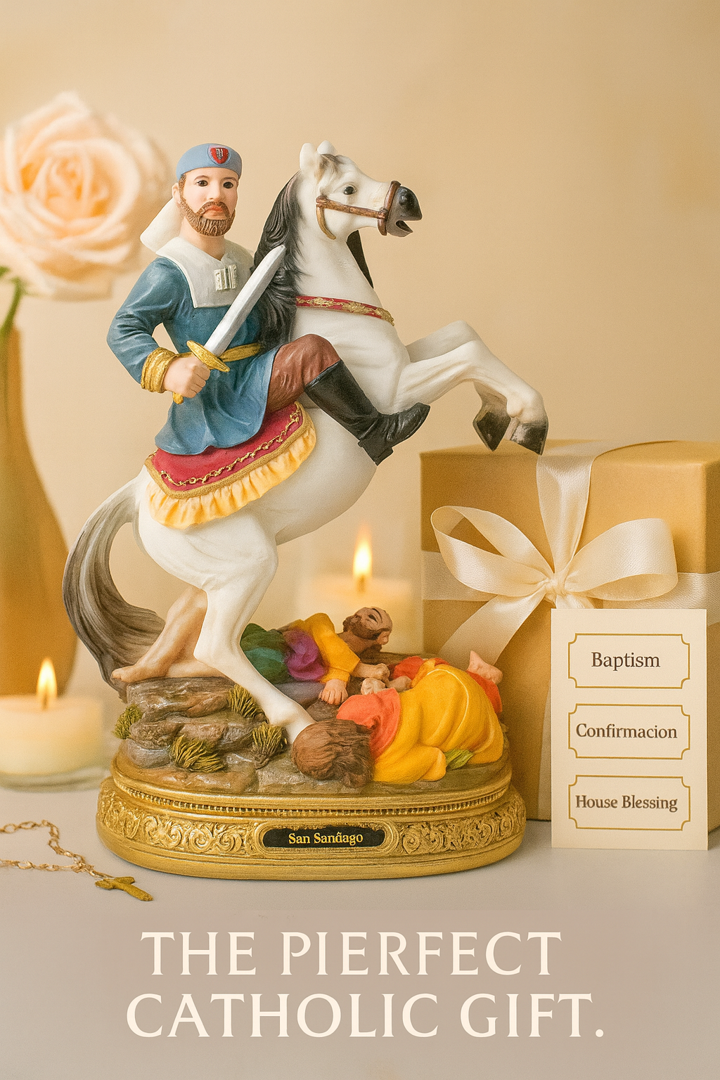 Saint James Statue / Estatua de San Santiago – Resin Catholic Figurine in 8" & 12" Sizes – Apostle & Patron