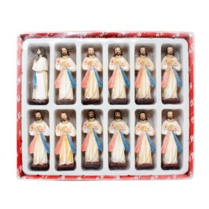MrcjSales - Divine Mercy Statue Pack of 12 | Durable Resin | Colorful Design | 3 Inches Tall | Ideal for Church, Home, Gifts