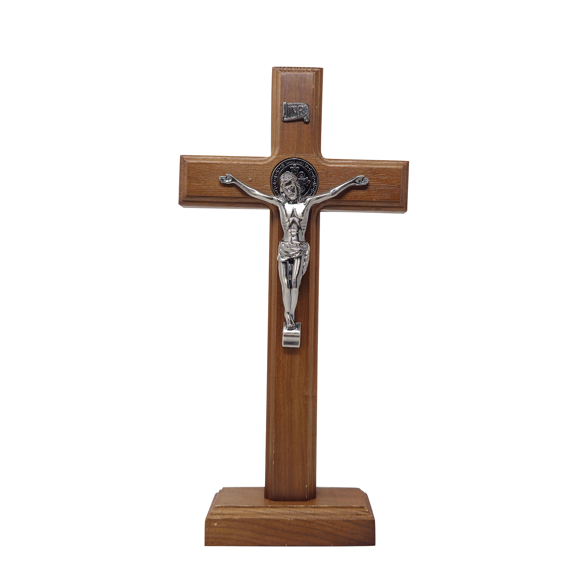 Mrcjsales - Saint Benedict Wooden Cross w/Base in Multiple Sizes. Beautifully Crafted Crucifix, Ideal for Various Occasions, Hang or Stand,