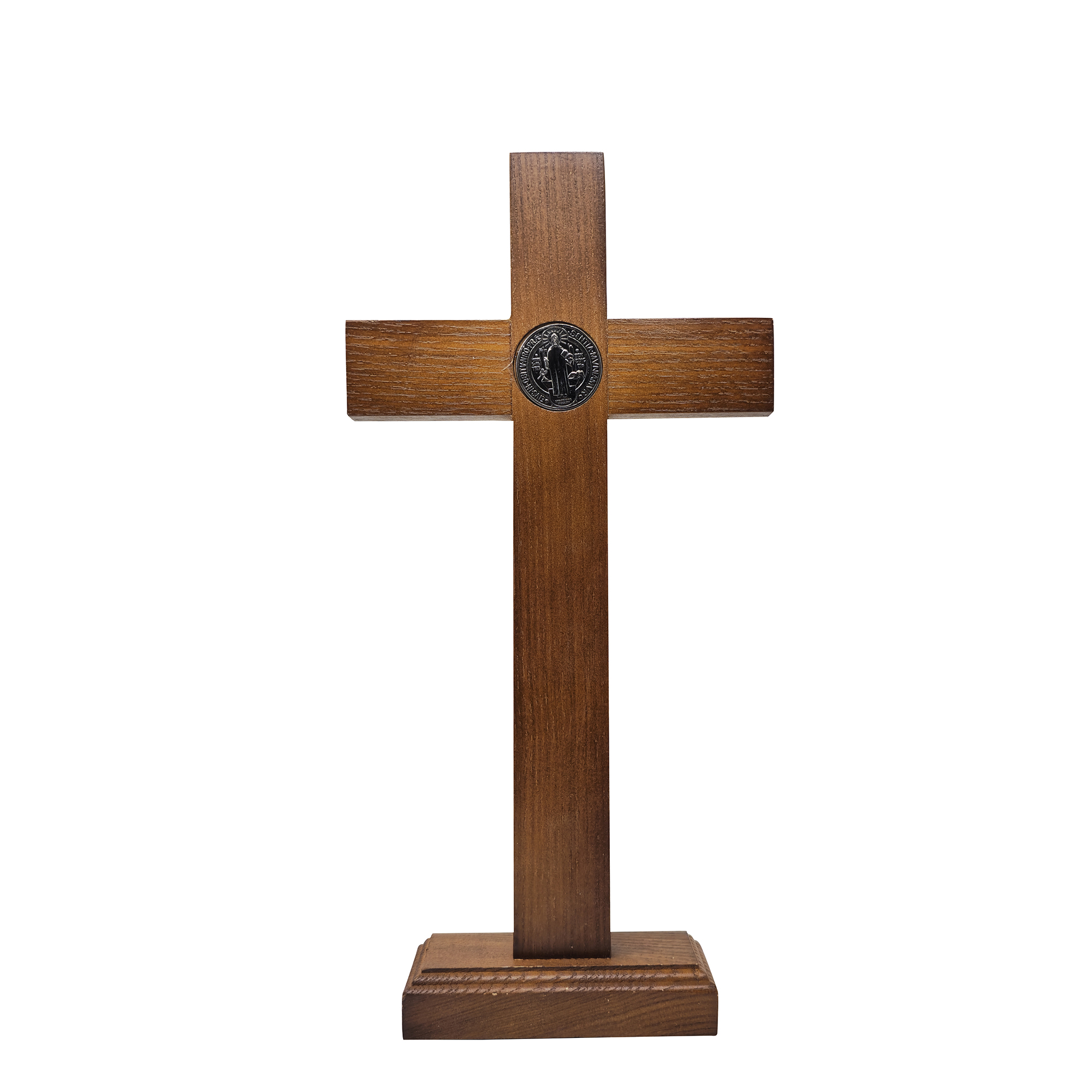 Mrcjsales - Saint Benedict Wooden Cross w/Base in Multiple Sizes. Beautifully Crafted Crucifix, Ideal for Various Occasions, Hang or Stand,