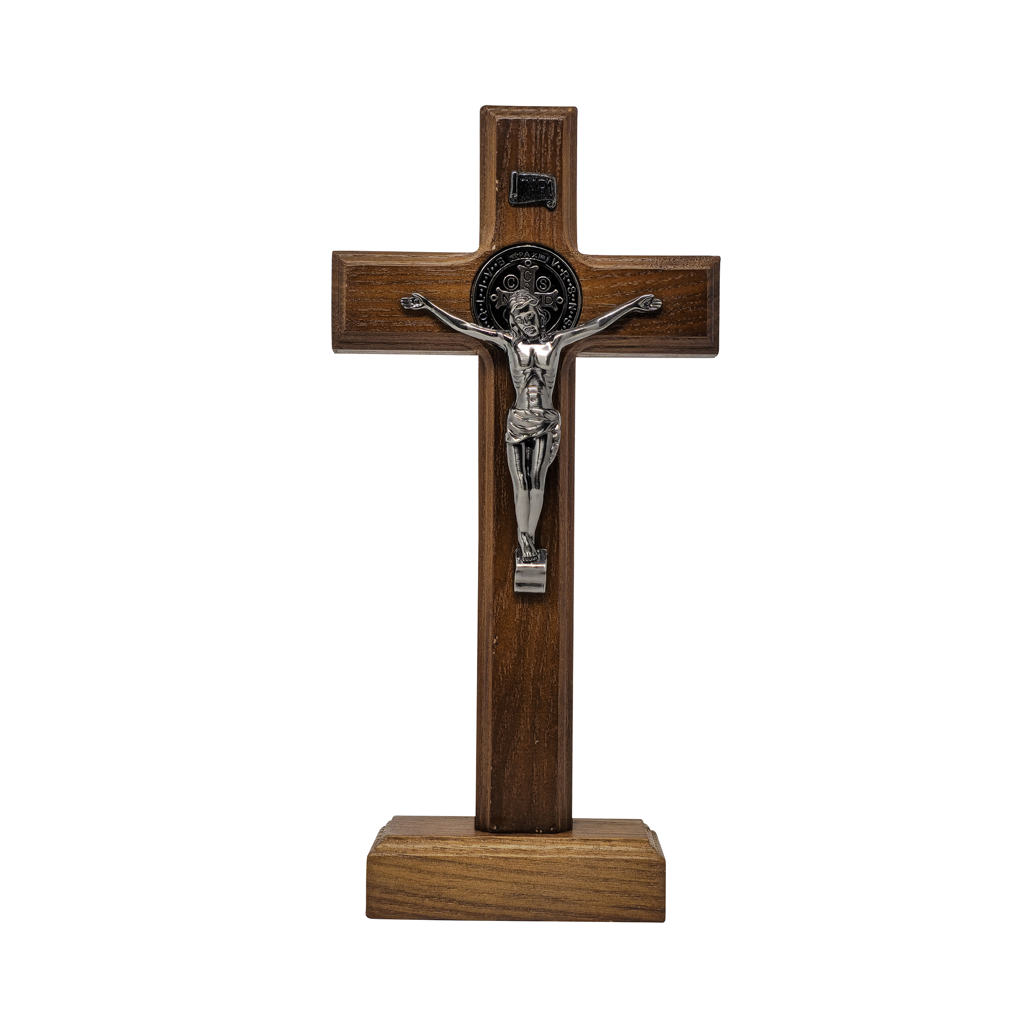 Mrcjsales - Saint Benedict Wooden Cross w/Base in Multiple Sizes. Beautifully Crafted Crucifix, Ideal for Various Occasions, Hang or Stand,