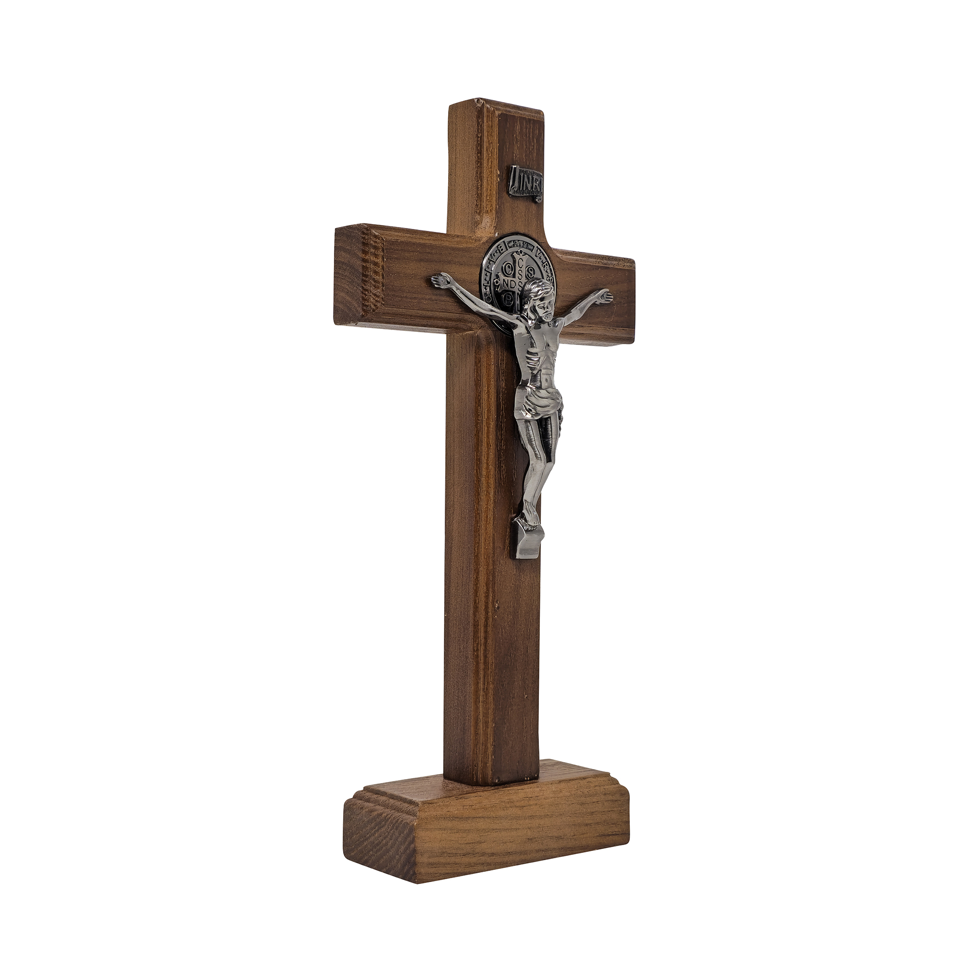 Mrcjsales - Saint Benedict Wooden Cross w/Base in Multiple Sizes. Beautifully Crafted Crucifix, Ideal for Various Occasions, Hang or Stand,