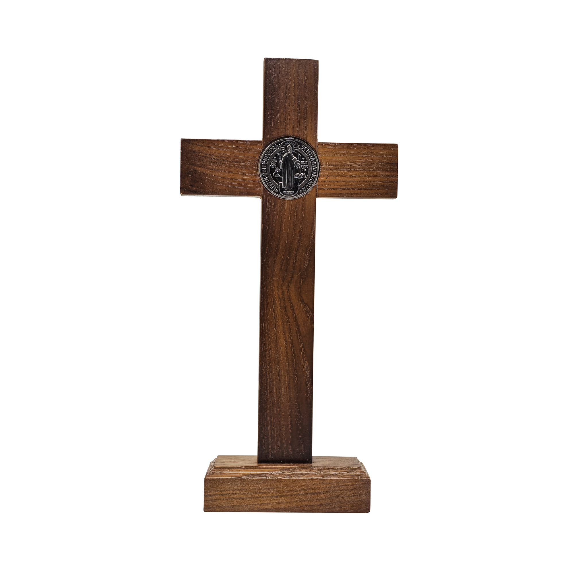 Mrcjsales - Saint Benedict Wooden Cross w/Base in Multiple Sizes. Beautifully Crafted Crucifix, Ideal for Various Occasions, Hang or Stand,