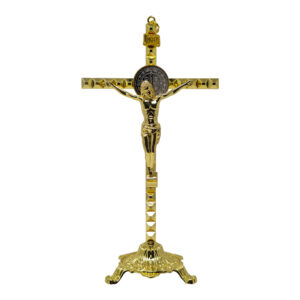 MrcjSales - Saint Benedict Cruz Gold | Base | High-Quality Metal Crucifix | Removable Base | Multiple Sizes | Ideal for Church Services and Gifts