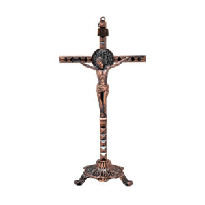 MrcjSales - Saint Benedict Cruz Bronze | Base | Handcrafted Metal Crucifix | Removable Base | Multiple Sizes | Ideal for Home, Church, and Gifts