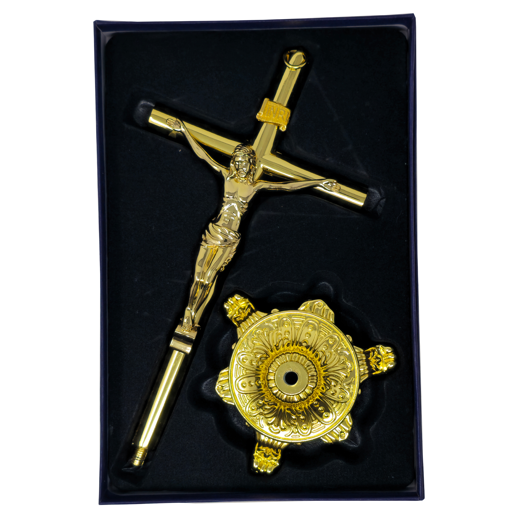 MrcjSales - Crucifix Gold | Removable Base | Metal Cross for Church Services, Home, Gifts | Multiple Sizes | High-Quality Religious Item