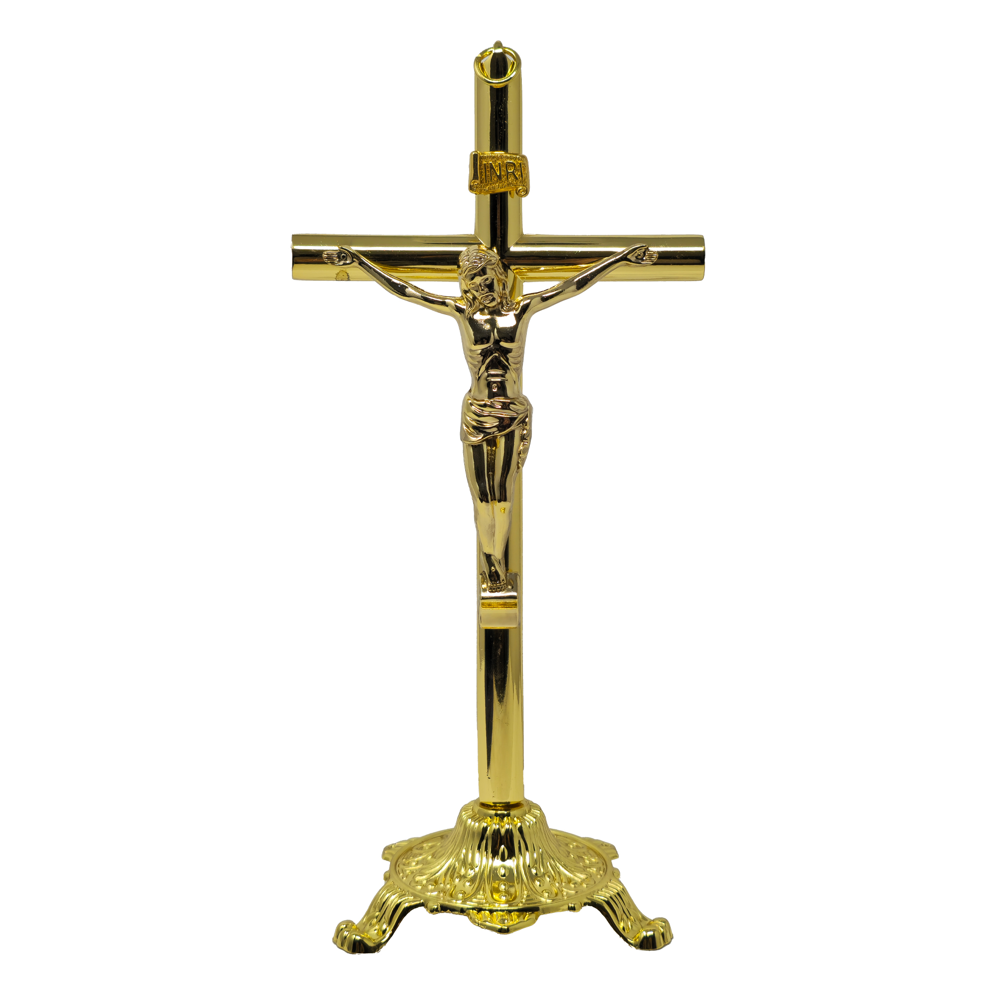 MrcjSales - Crucifix Gold | Removable Base | Metal Cross for Church Services, Home, Gifts | Multiple Sizes | High-Quality Religious Item