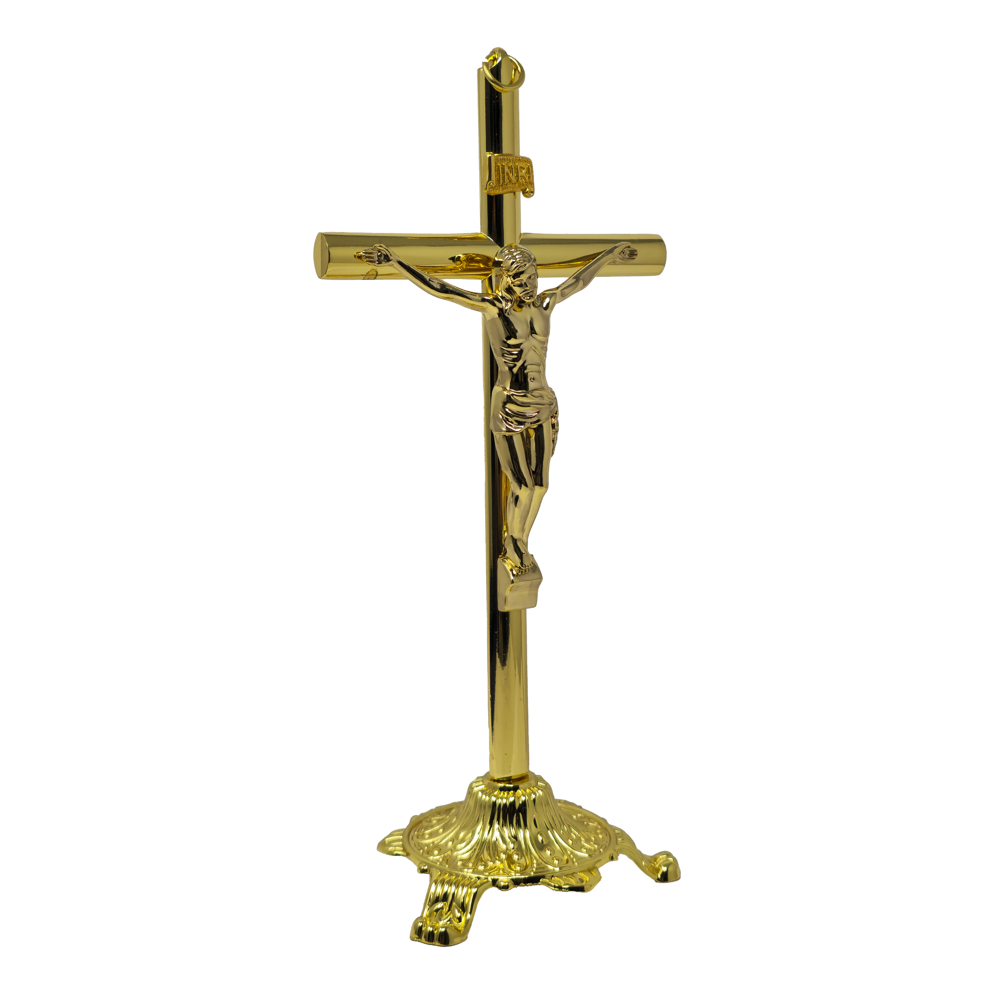 MrcjSales - Crucifix Gold | Removable Base | Metal Cross for Church Services, Home, Gifts | Multiple Sizes | High-Quality Religious Item