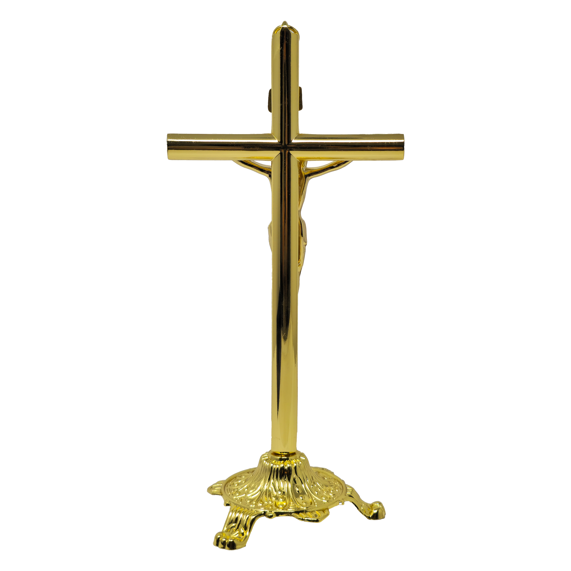 MrcjSales - Crucifix Gold | Removable Base | Metal Cross for Church Services, Home, Gifts | Multiple Sizes | High-Quality Religious Item