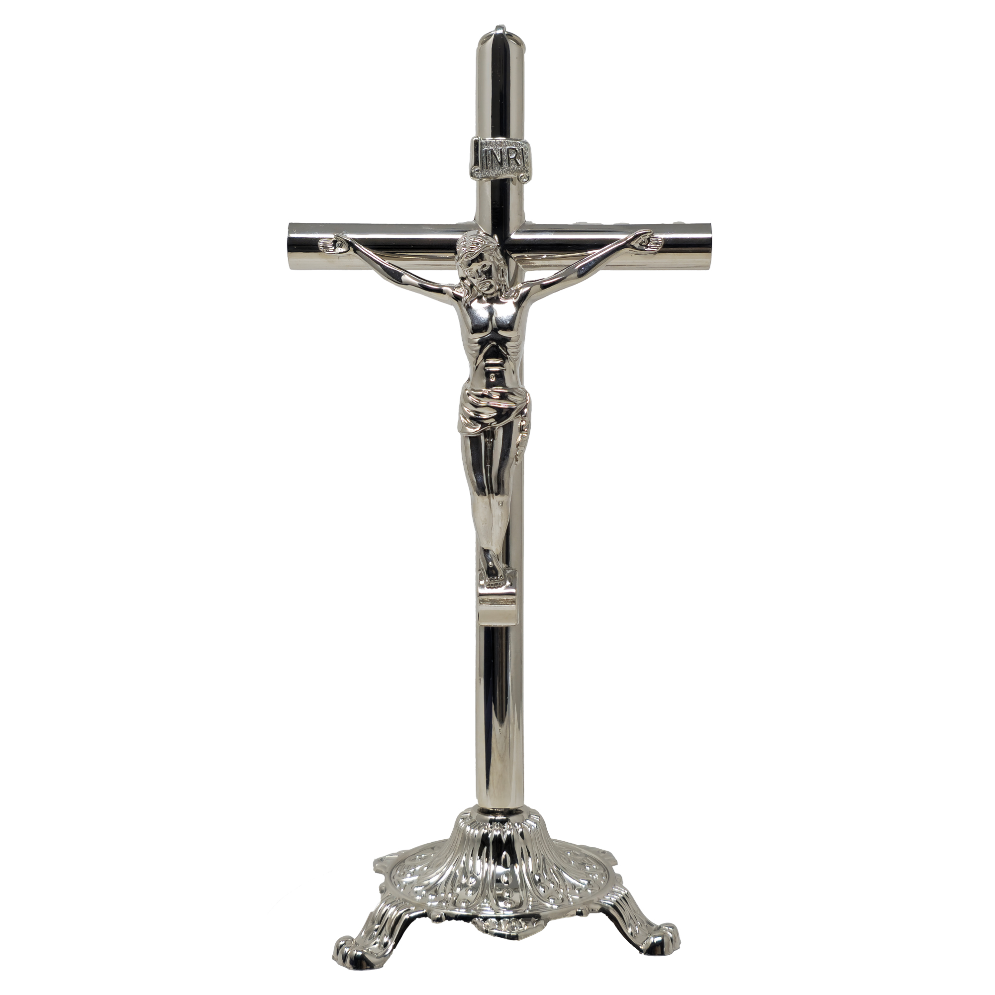 MrcjSales - Crucifix Silver | Removable Base | High-Quality Metal Cross for Catholic Church, Home Decor, Gifts | Multiple Sizes | Inspire Faith