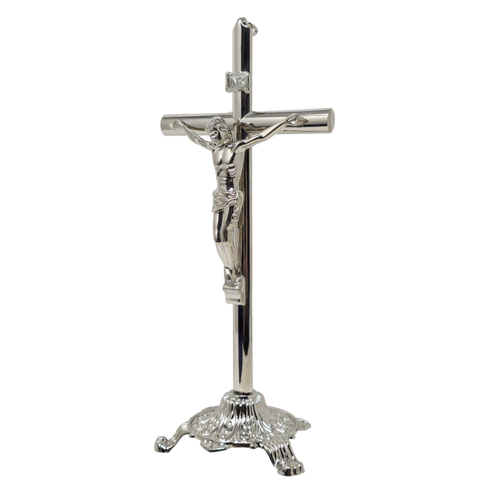 MrcjSales - Crucifix Silver | Removable Base | High-Quality Metal Cross for Catholic Church, Home Decor, Gifts | Multiple Sizes | Inspire Faith