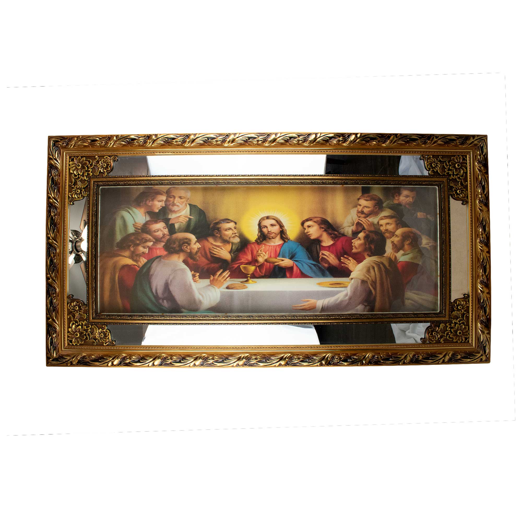 MrcjSales - Last Supper Original - Glass | Led Light Frame | Gold Double Frame | Very Detailed | Sizes 41"x26", 47"x24", 58"x28" | Suitable for Church, Events, Gifts