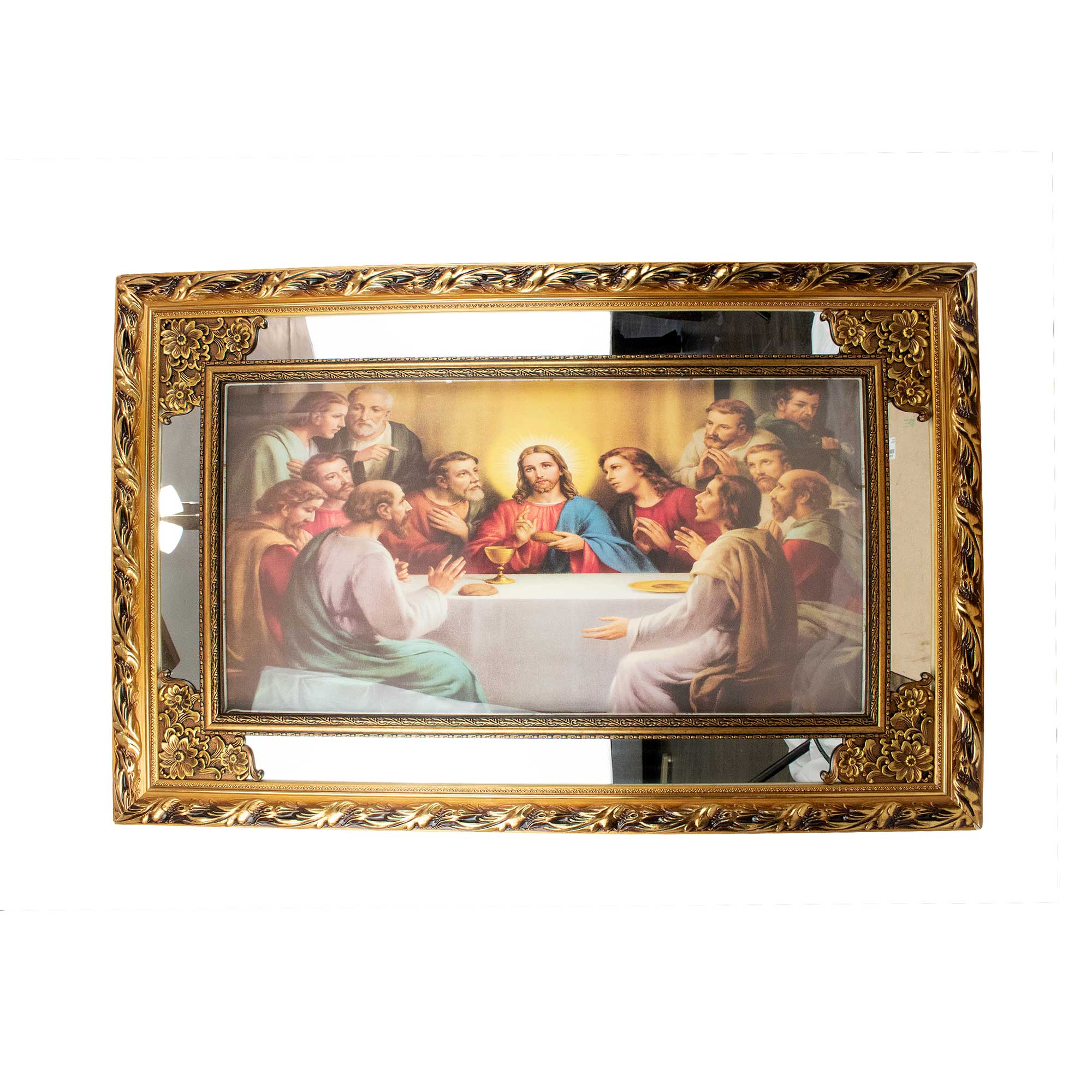 MrcjSales - Last Supper Original - Glass | Led Light Frame | Gold Double Frame | Very Detailed | Sizes 41"x26", 47"x24", 58"x28" | Suitable for Church, Events, Gifts