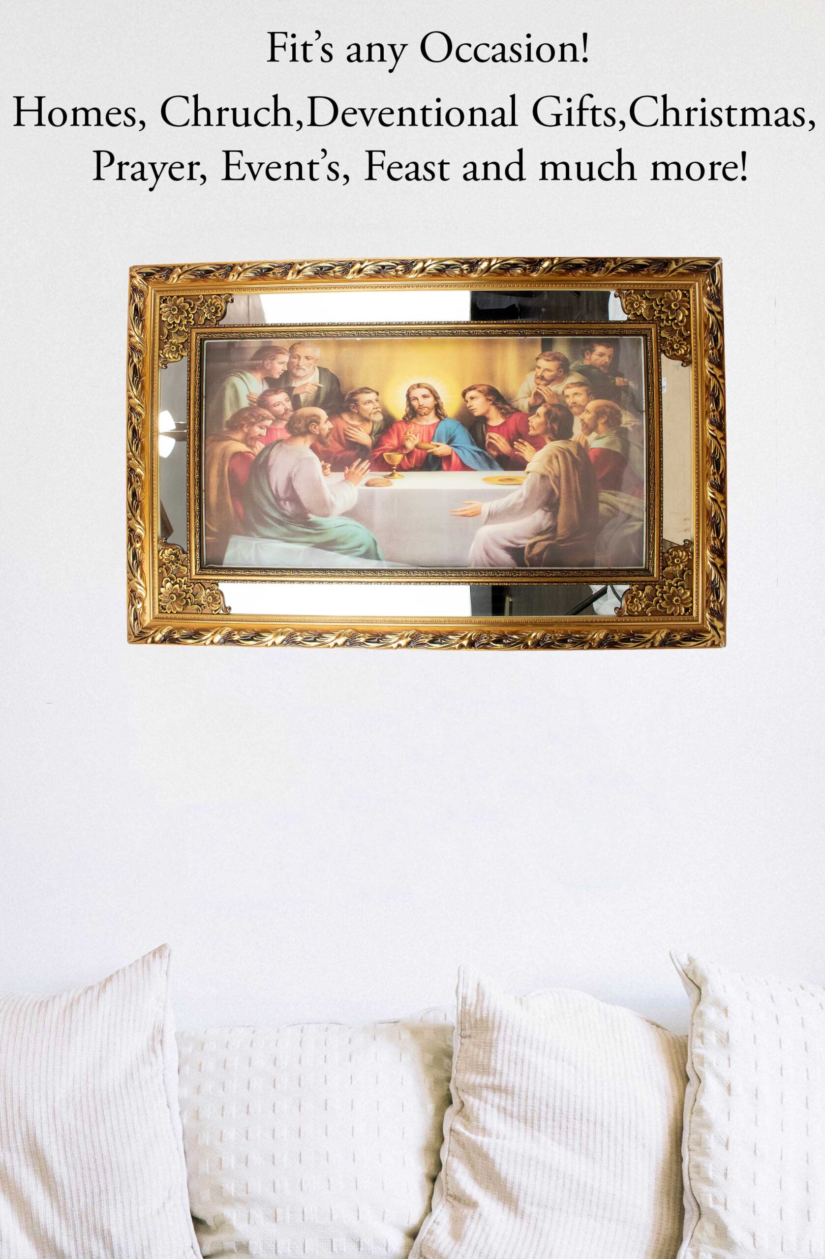 MrcjSales - Last Supper Original - Glass | Led Light Frame | Gold Double Frame | Very Detailed | Sizes 41"x26", 47"x24", 58"x28" | Suitable for Church, Events, Gifts