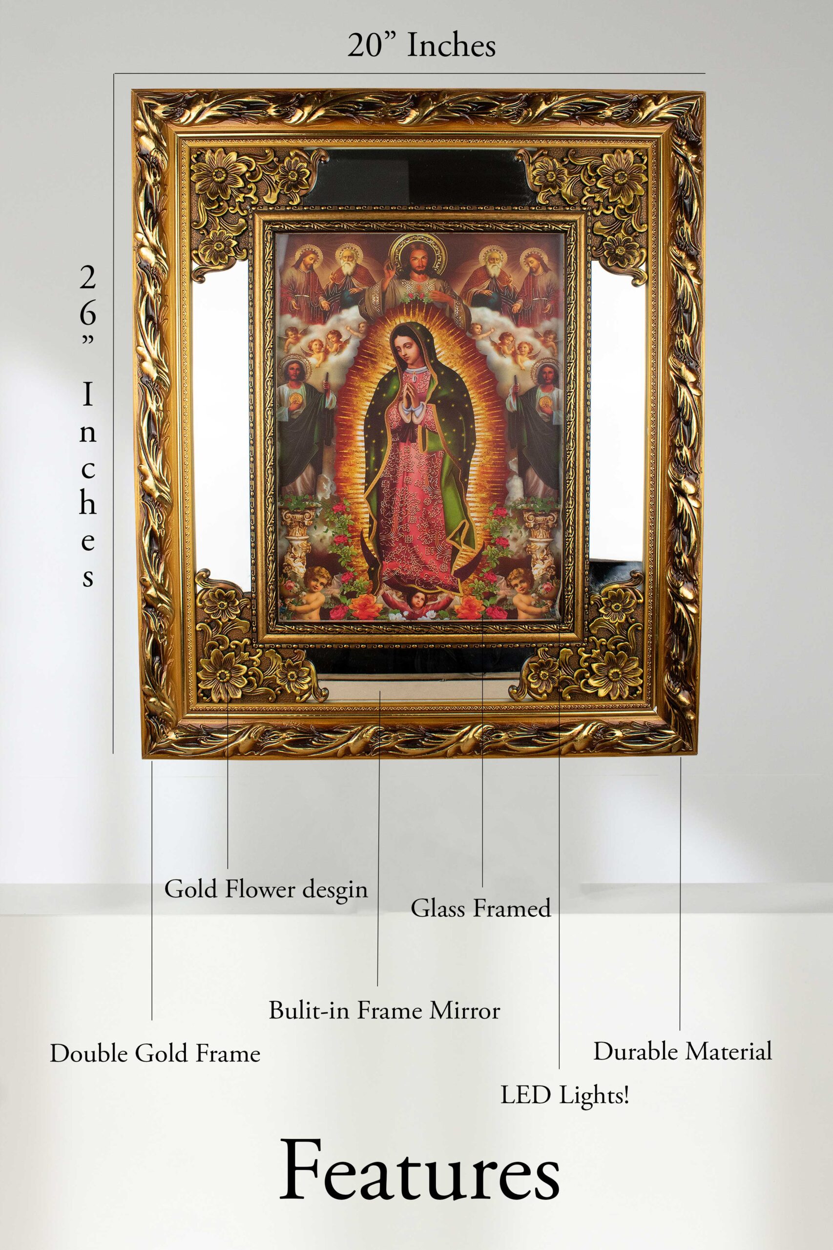 Our Lady of Guadalupe, Saint Judas, Holy Trinity - Glass | Led Light Frame