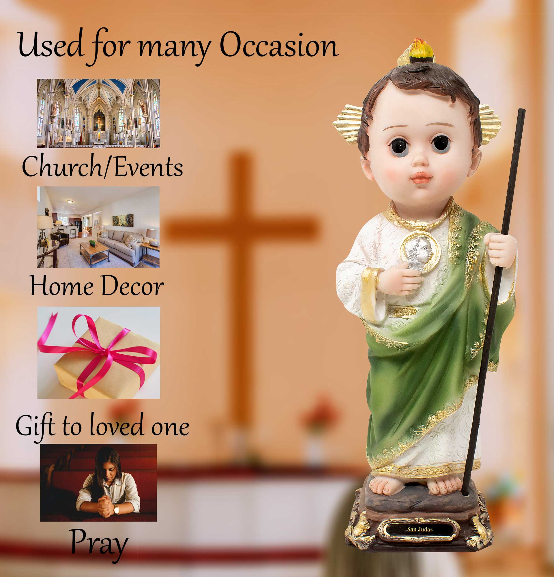 MrcjSales - St. Judas Infinite Resin Statue | San Judas | Multiple Sizes | Ideal for Church, Home Decor, Gifts | Spanish Name Etched