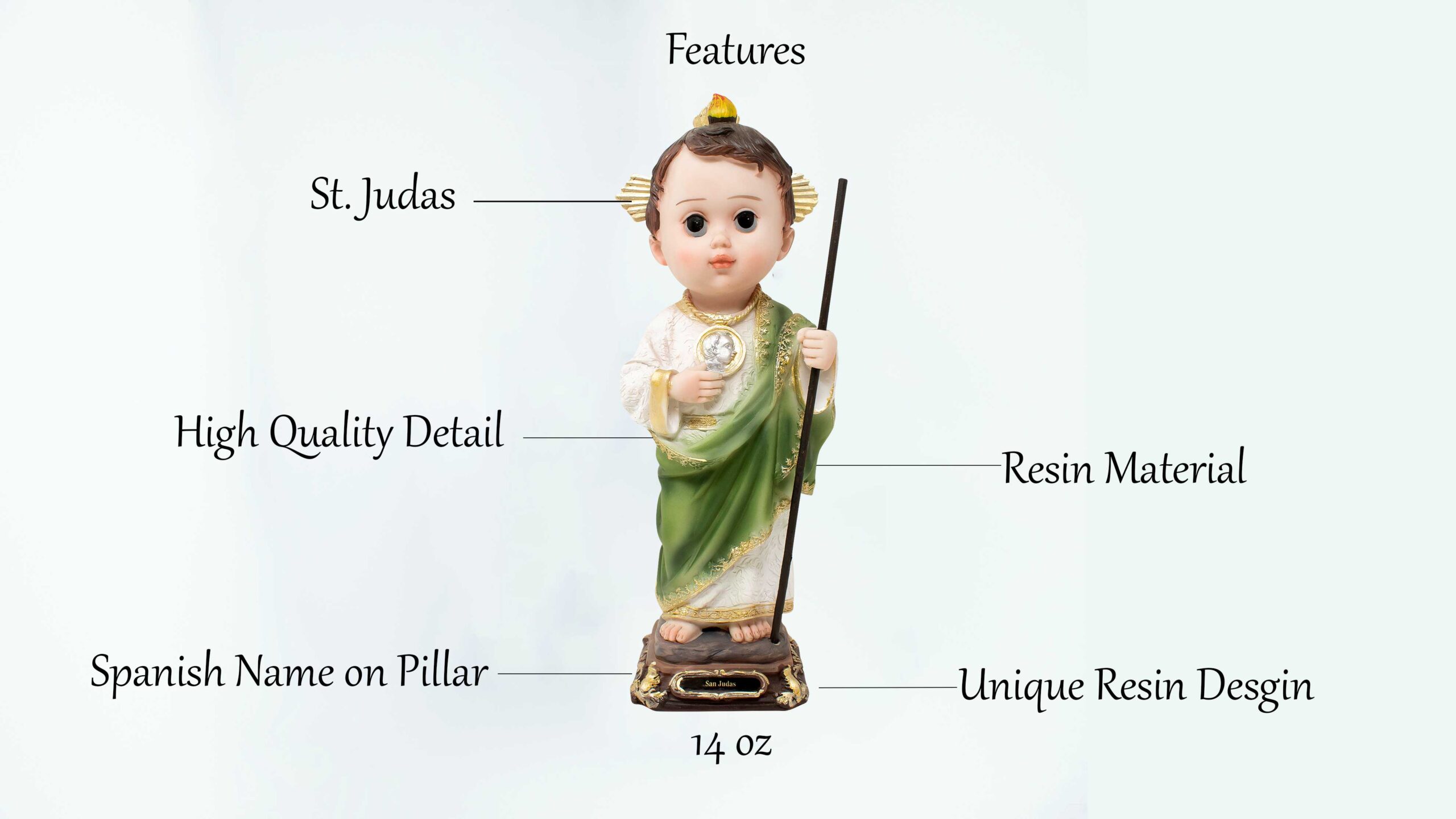 MrcjSales - St. Judas Infinite Resin Statue | San Judas | Multiple Sizes | Ideal for Church, Home Decor, Gifts | Spanish Name Etched