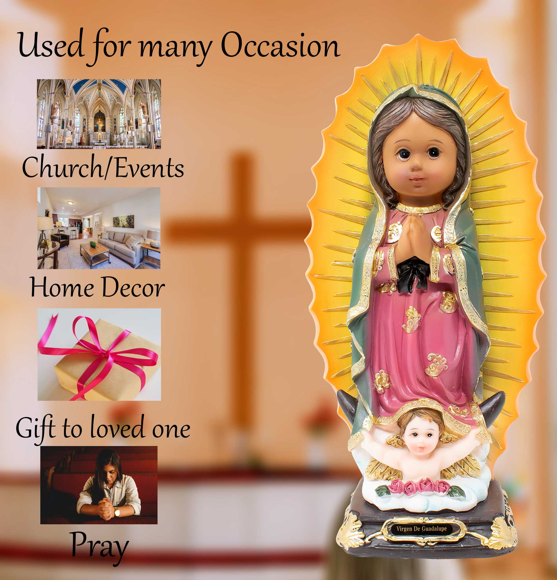 MrcjSales - Our Lady of Guadalupe Infinite Statue | Virgen de Guadalupe Resin | Multiple Sizes | Church Decor, Home Gifts, Prayers