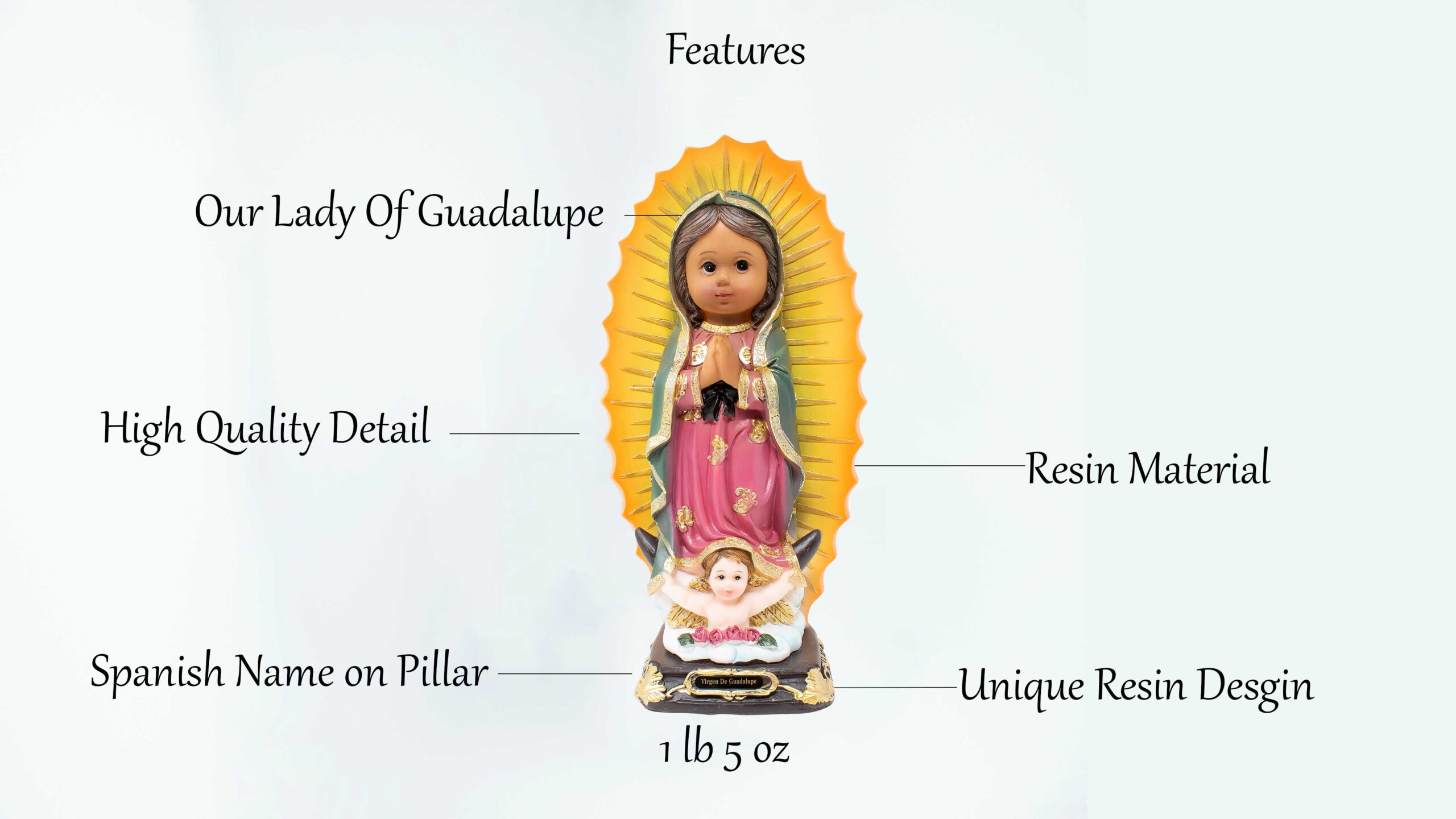 MrcjSales - Our Lady of Guadalupe Infinite Statue | Virgen de Guadalupe Resin | Multiple Sizes | Church Decor, Home Gifts, Prayers