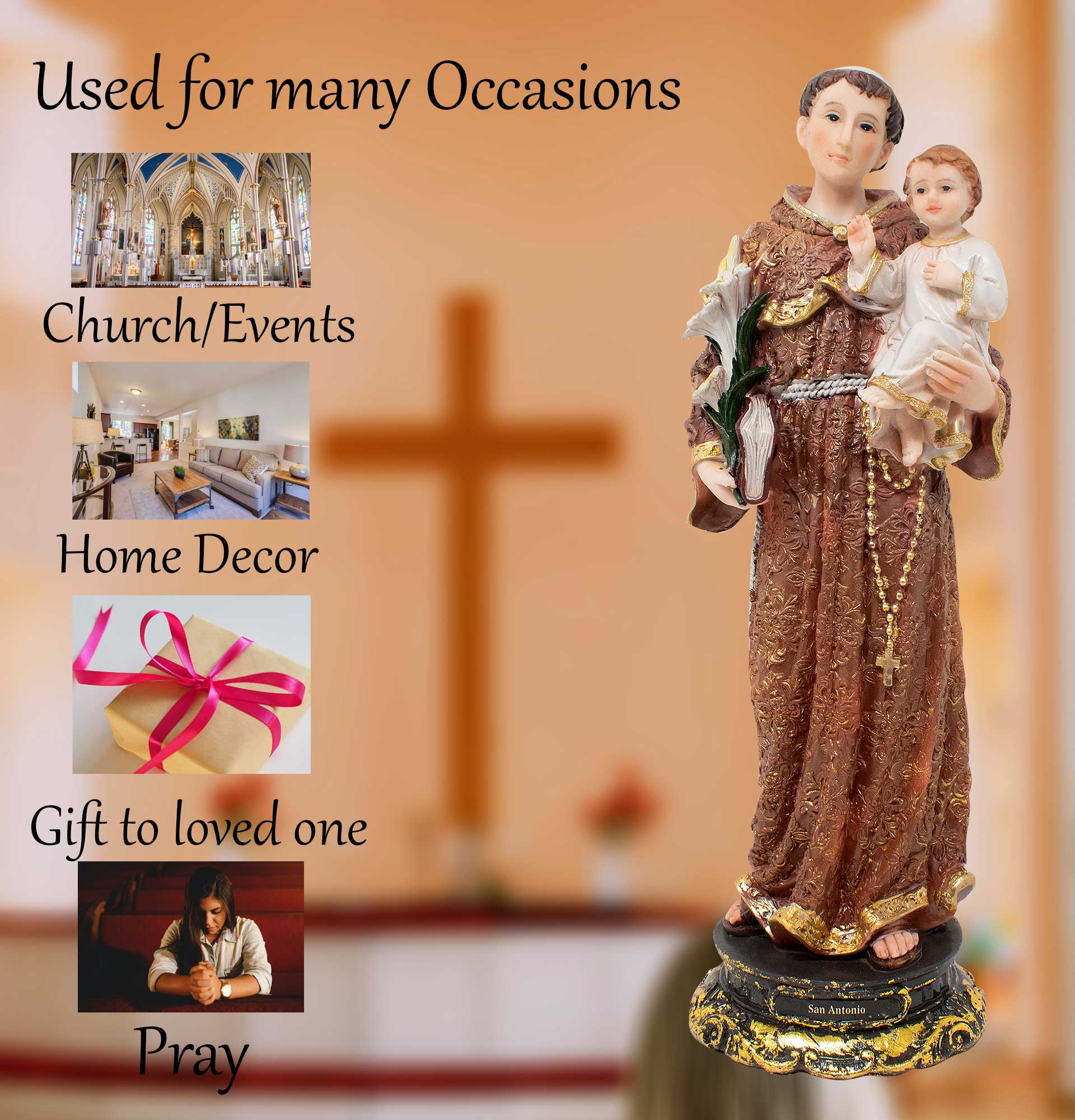 MrcjSales - Saint Anthony of Padua Resin Statue | San Antonio | Multiple Sizes | Church Decor, Home Gifts, Prayers