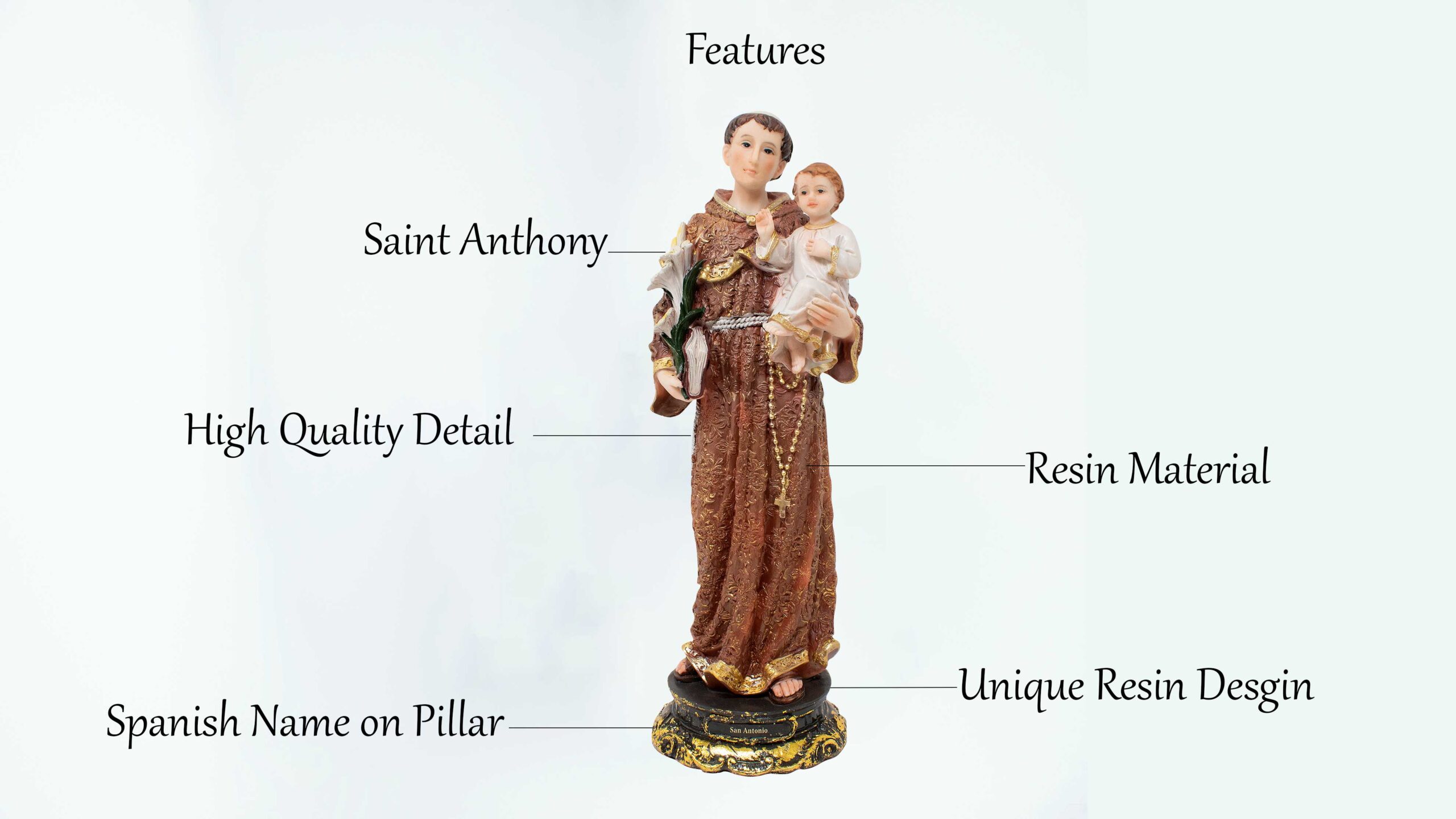 MrcjSales - Saint Anthony of Padua Resin Statue | San Antonio | Multiple Sizes | Church Decor, Home Gifts, Prayers