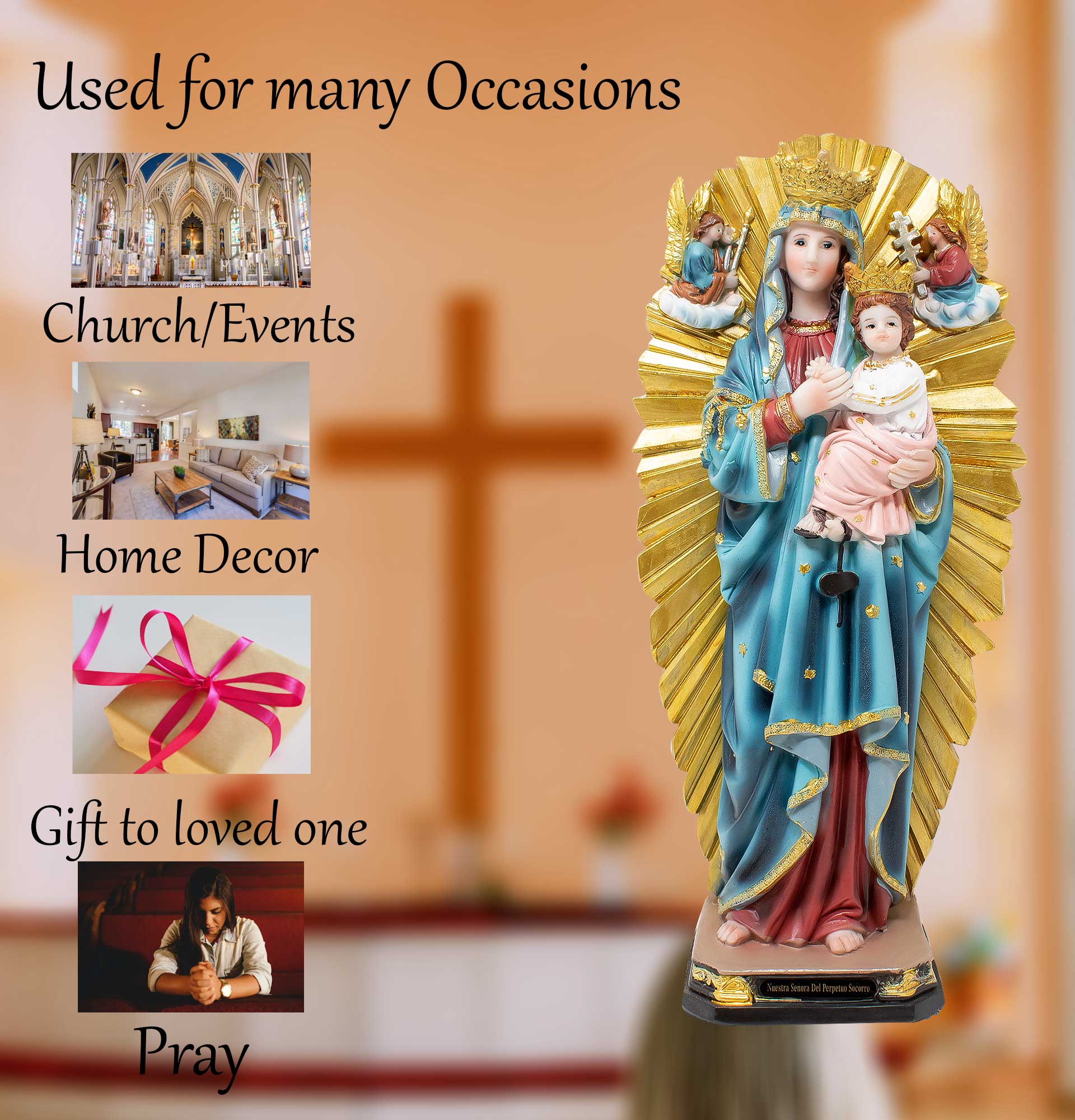 MrcjSales - Our Lady of Perpetual Help Resin Statue | Multiple Sizes | Durable & Realistic | Spanish Name Nuestra Señora del Perpetuo Socorro