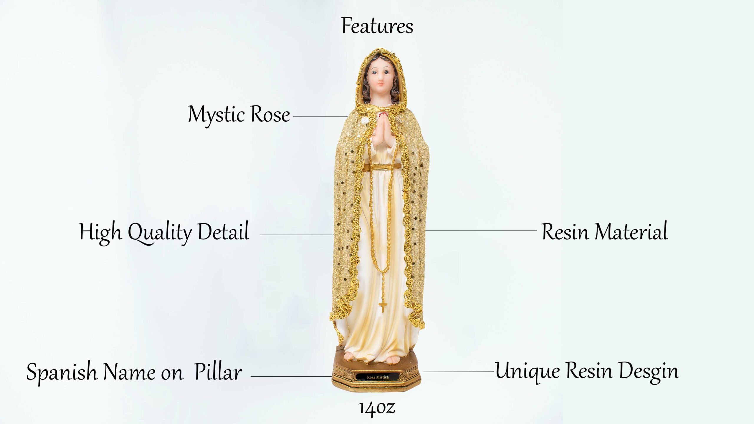 MrcjSales - Mystic Rose Dressed Resin Statue | Rosa Mística Vestida | Ideal for Church, Home Decor | Multiple Sizes Available