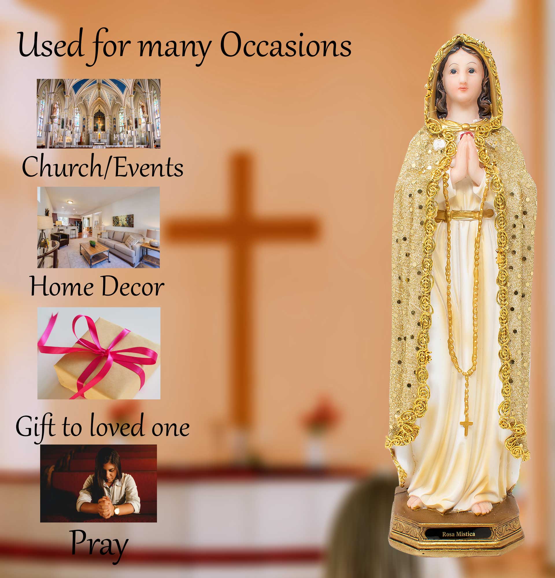 MrcjSales - Mystic Rose Dressed Resin Statue | Rosa Mística Vestida | Ideal for Church, Home Decor | Multiple Sizes Available