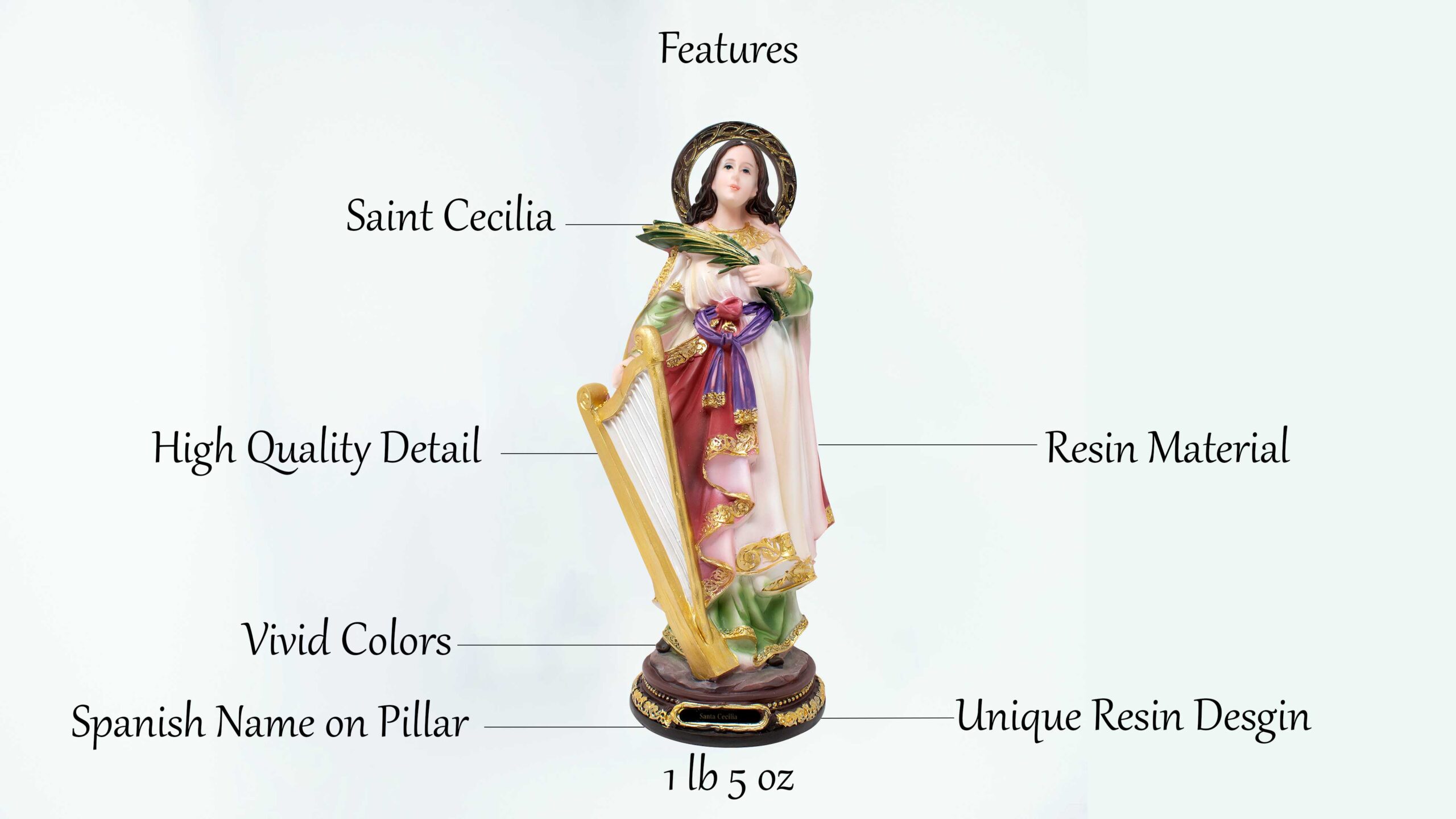 MrcjSales - Saint Cecilia - Resin Statue - Multiple Sizes | Catholic Church Decor, Gifts, Faithful Home Ornament