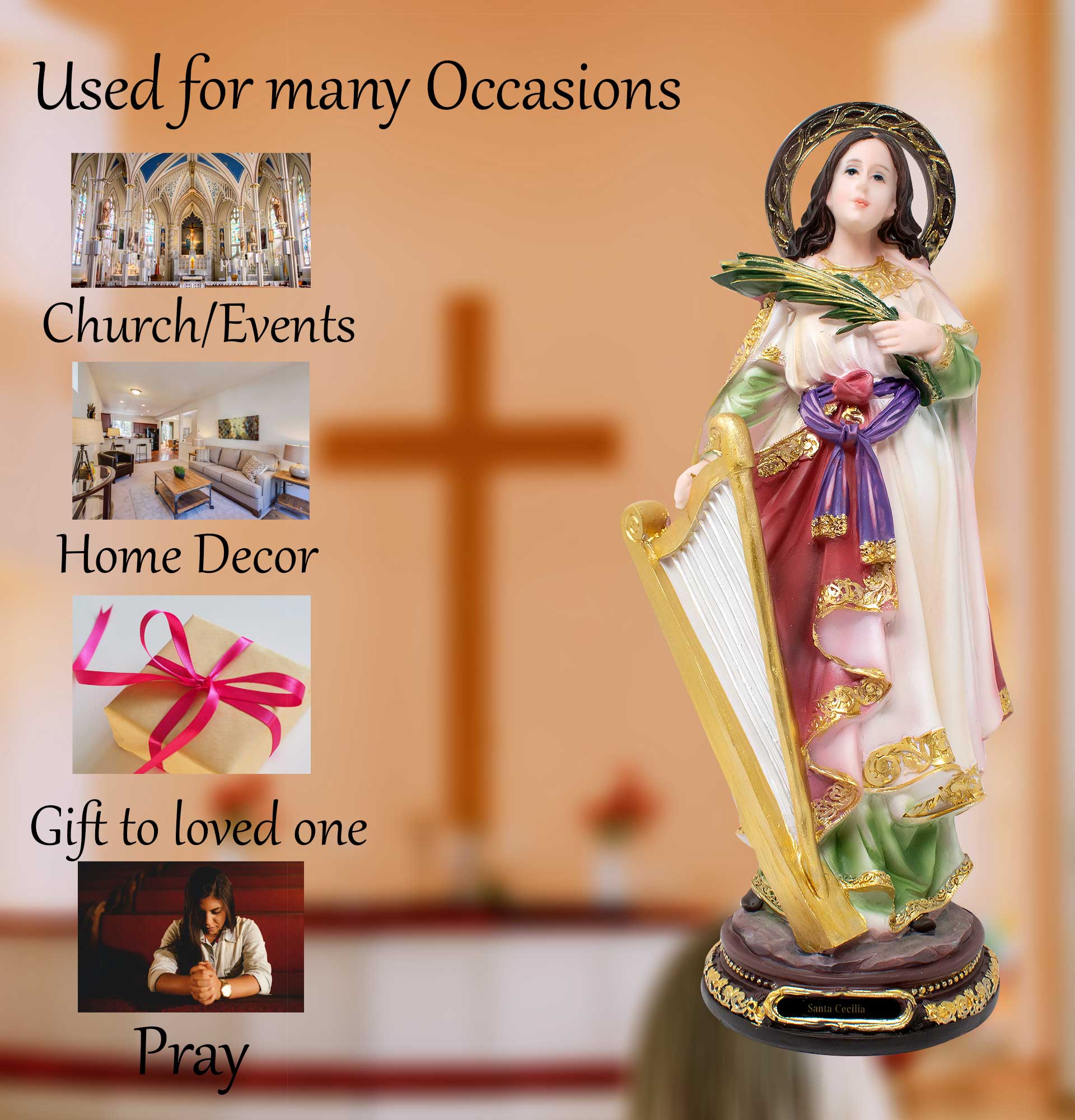 MrcjSales - Saint Cecilia - Resin Statue - Multiple Sizes | Catholic Church Decor, Gifts, Faithful Home Ornament