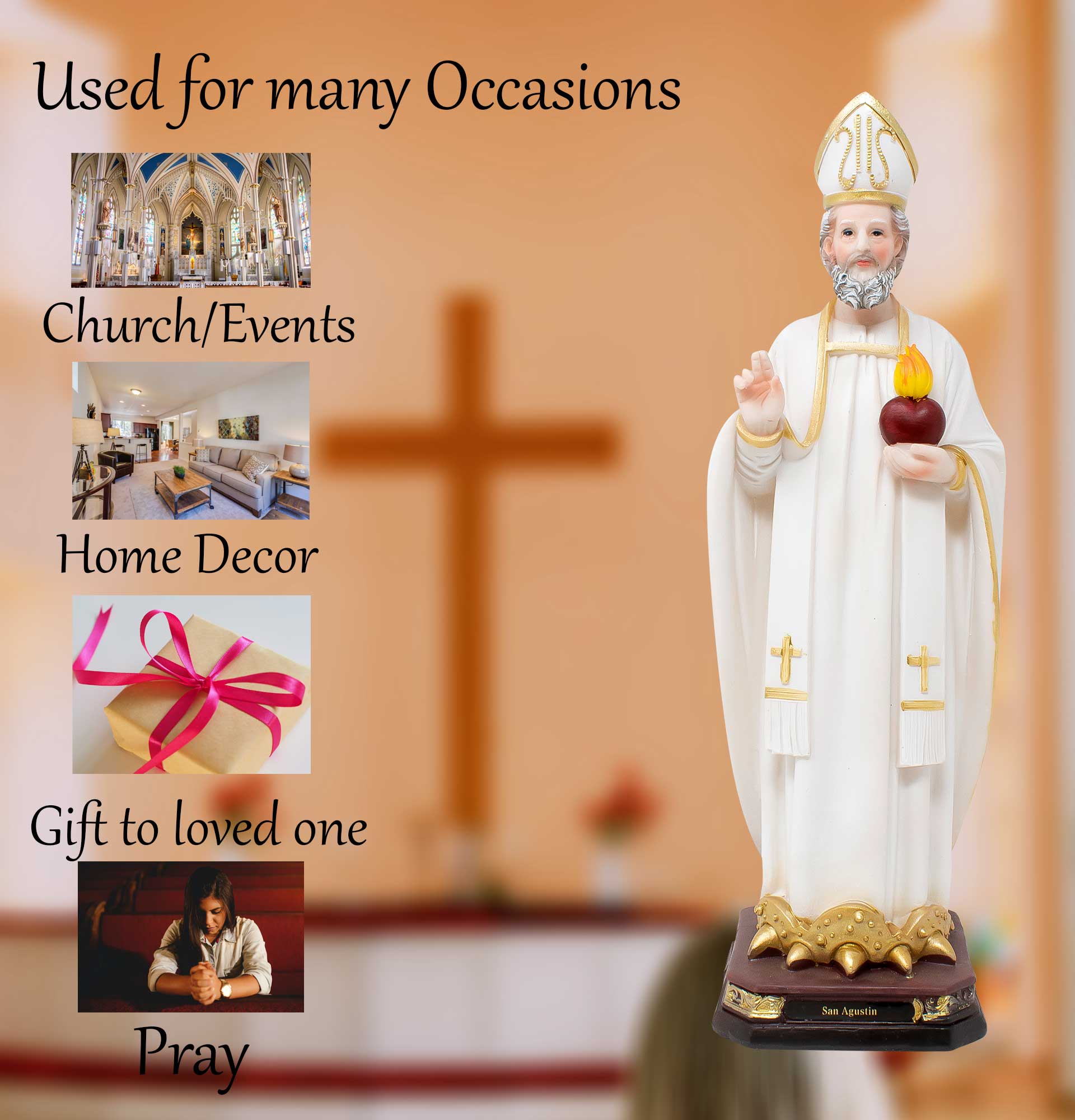 MrcjSales - St. Augustine Resin Statue - Multiple Sizes |Altar, Home Decor | Detailed, Realistic, | Enhance Faith and Beauty