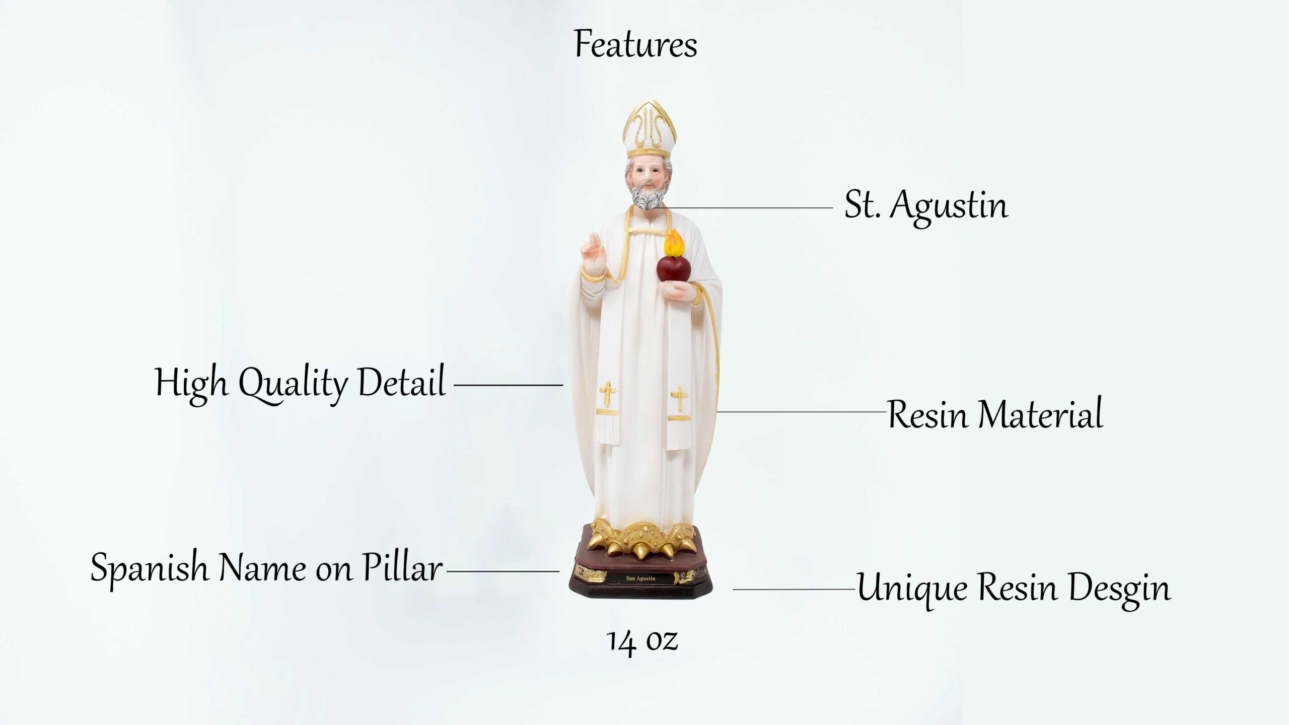 MrcjSales - St. Augustine Resin Statue - Multiple Sizes |Altar, Home Decor | Detailed, Realistic, | Enhance Faith and Beauty