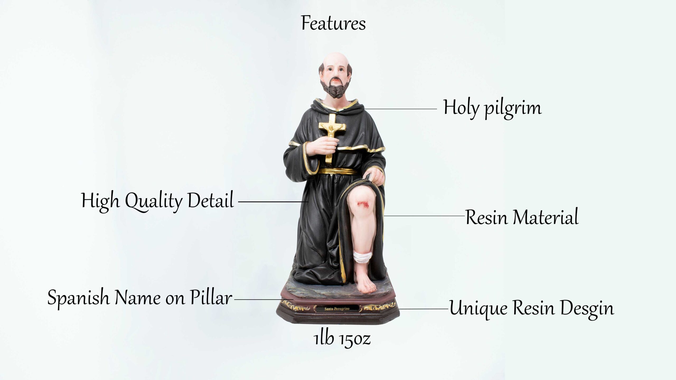 MrcjSales - Holy Pilgrim Resin Statue | Multiple Sizes | Santo Peregrino | Perfect for Church, Home Decor, Gifts