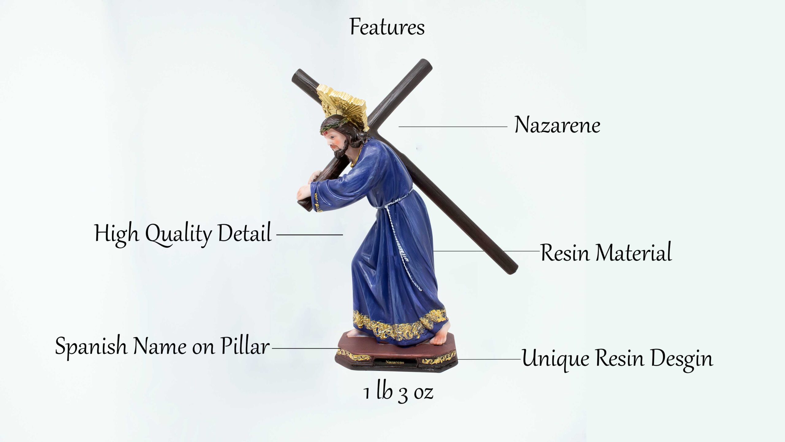 MrcjSales - Nazarene Religious Statue | Multiple Sizes | Detailed Quality | Ideal for Home, Church, Gifts, and Prayer