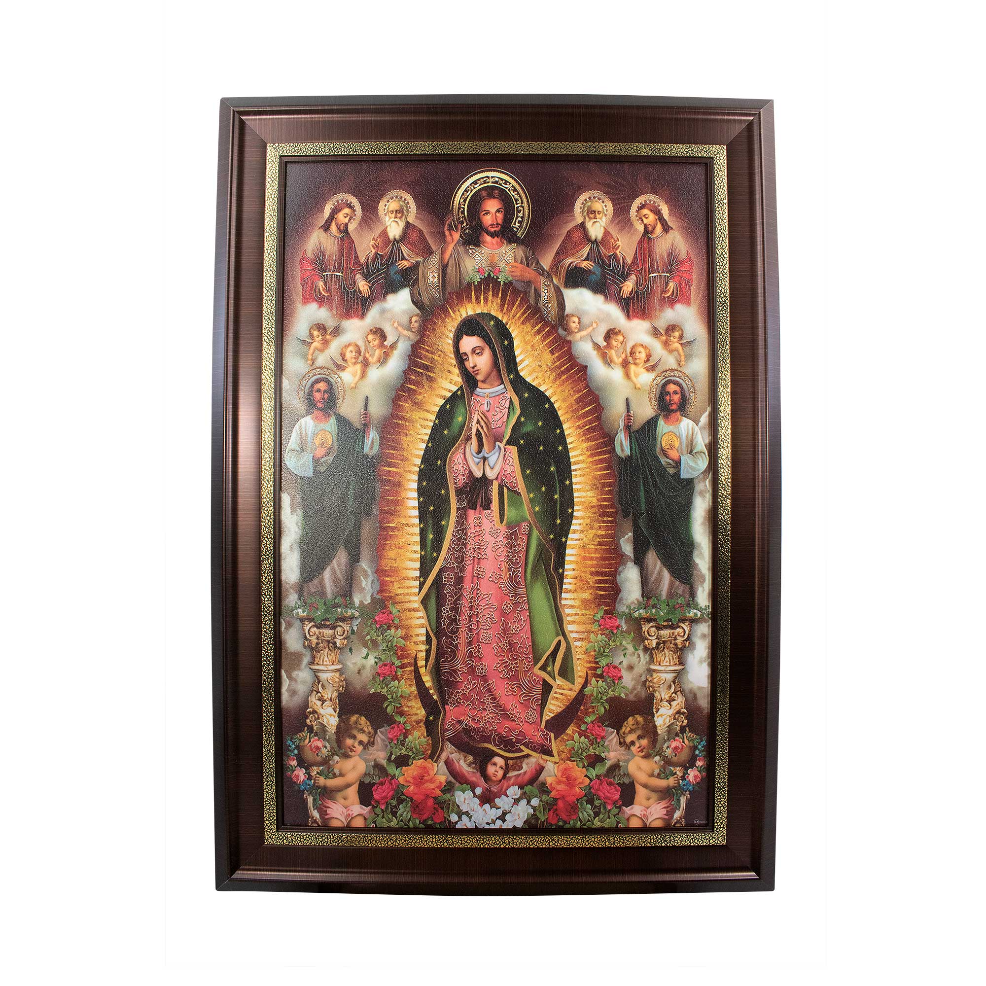 MrcjSales - Our Lady of Guadalupe, Holy Trinity, Saint Judes Various Saints - Marco Frame | Oil/Wood | Beautiful Design | Multiple Sizes