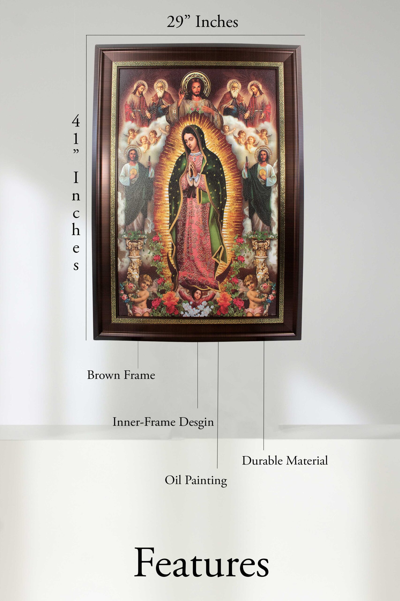 MrcjSales - Our Lady of Guadalupe, Holy Trinity, Saint Judes Various Saints - Marco Frame | Oil/Wood | Beautiful Design | Multiple Sizes