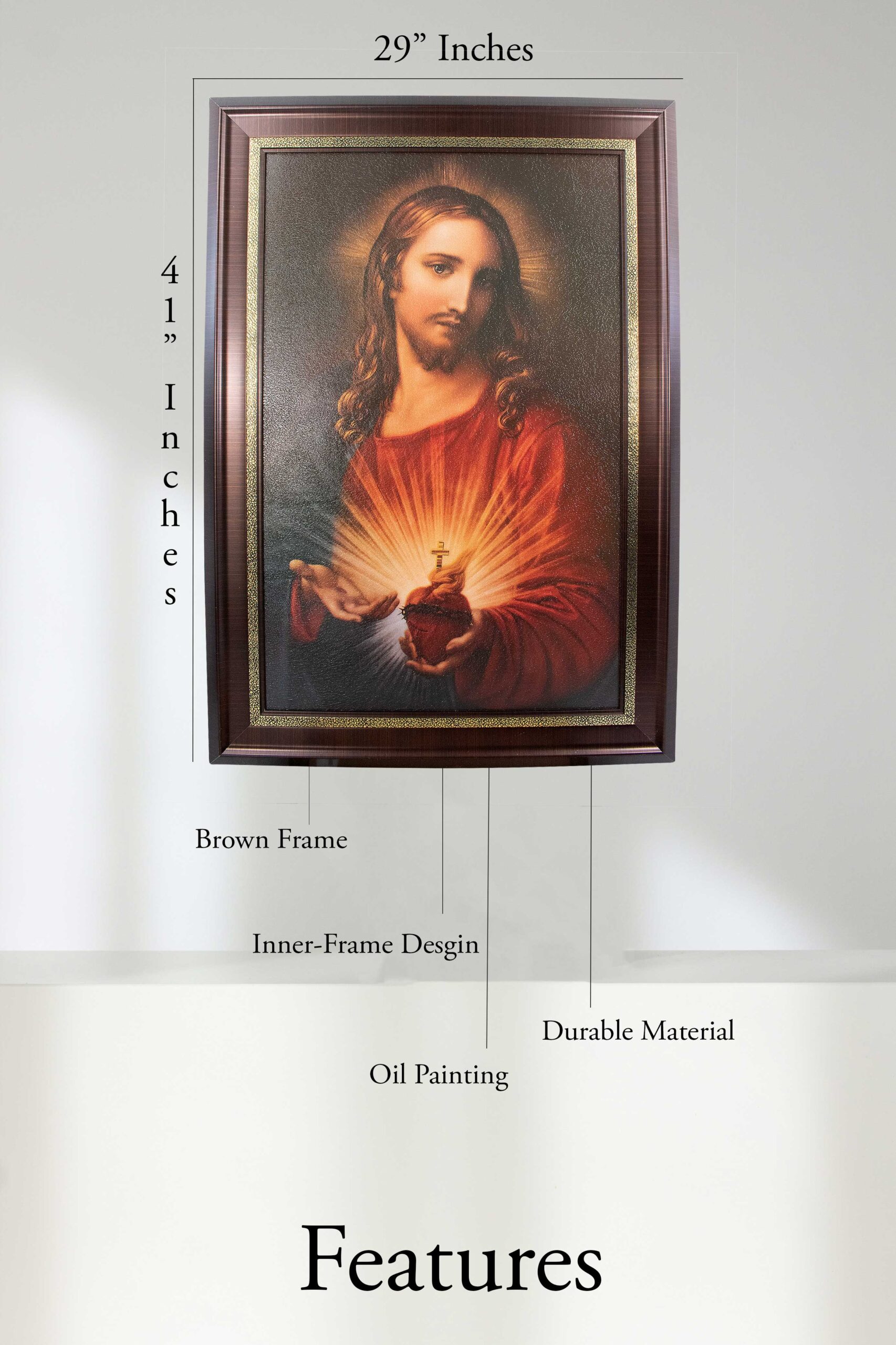 MrcjSales - Sacred Heart of Jesus - Marco Frame | Oil/Wood | High Quality | Multiple Sizes | Symbol of Love | Special Design