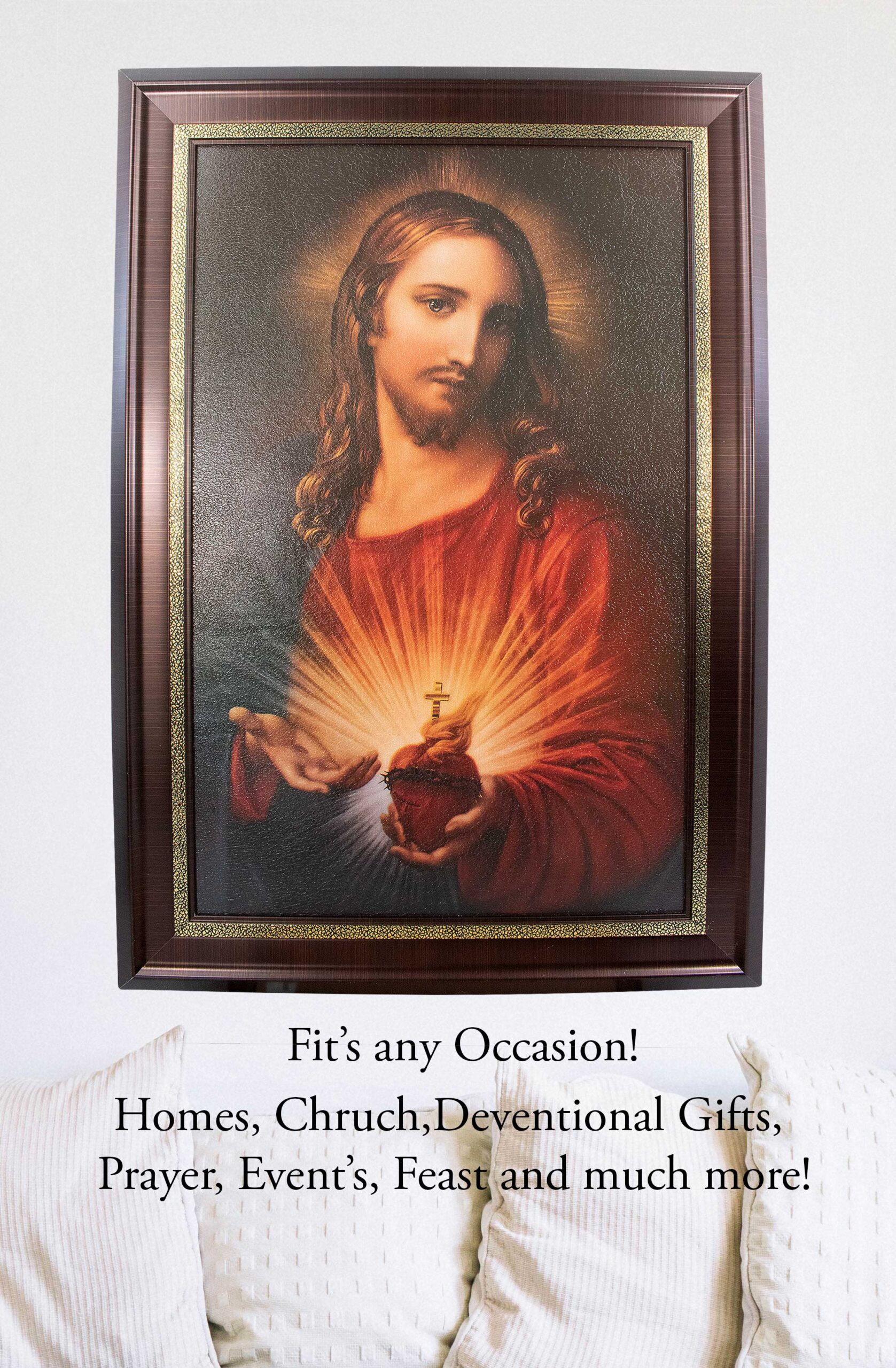 MrcjSales - Sacred Heart of Jesus - Marco Frame | Oil/Wood | High Quality | Multiple Sizes | Symbol of Love | Special Design