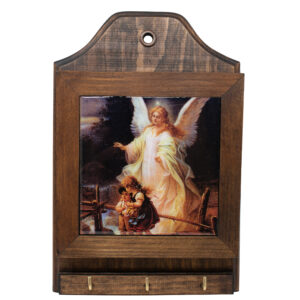 MrcjSales Guardian Angel Key/Mail Box Holder - Wood | Detailed Image | Spacious Storage | 3 Key Holders | Religious Decor | Ideal Gift