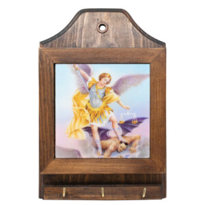 MrcjSales Saint Michael Key/Mail Holder | Quality Wood | Hang Anywhere | Gift for Loved Ones | Spacious Room | Detailed Image | Versatile Design