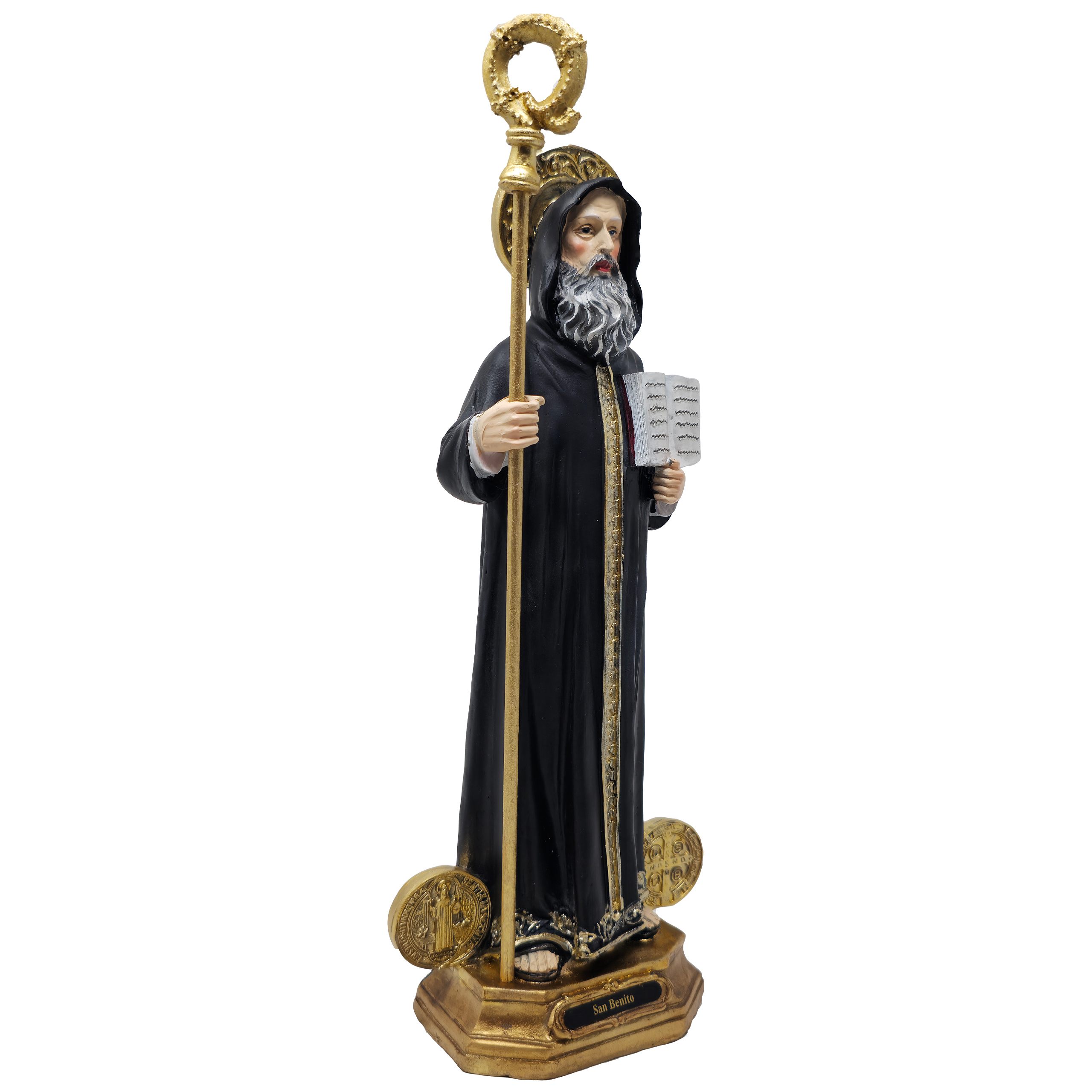 MrcjSales Saint Benedict Statue | Multiple Sizes | Realistic Gold & Black Design | Quality Resin | Spanish Name | Ideal for Home, Church, Gifts