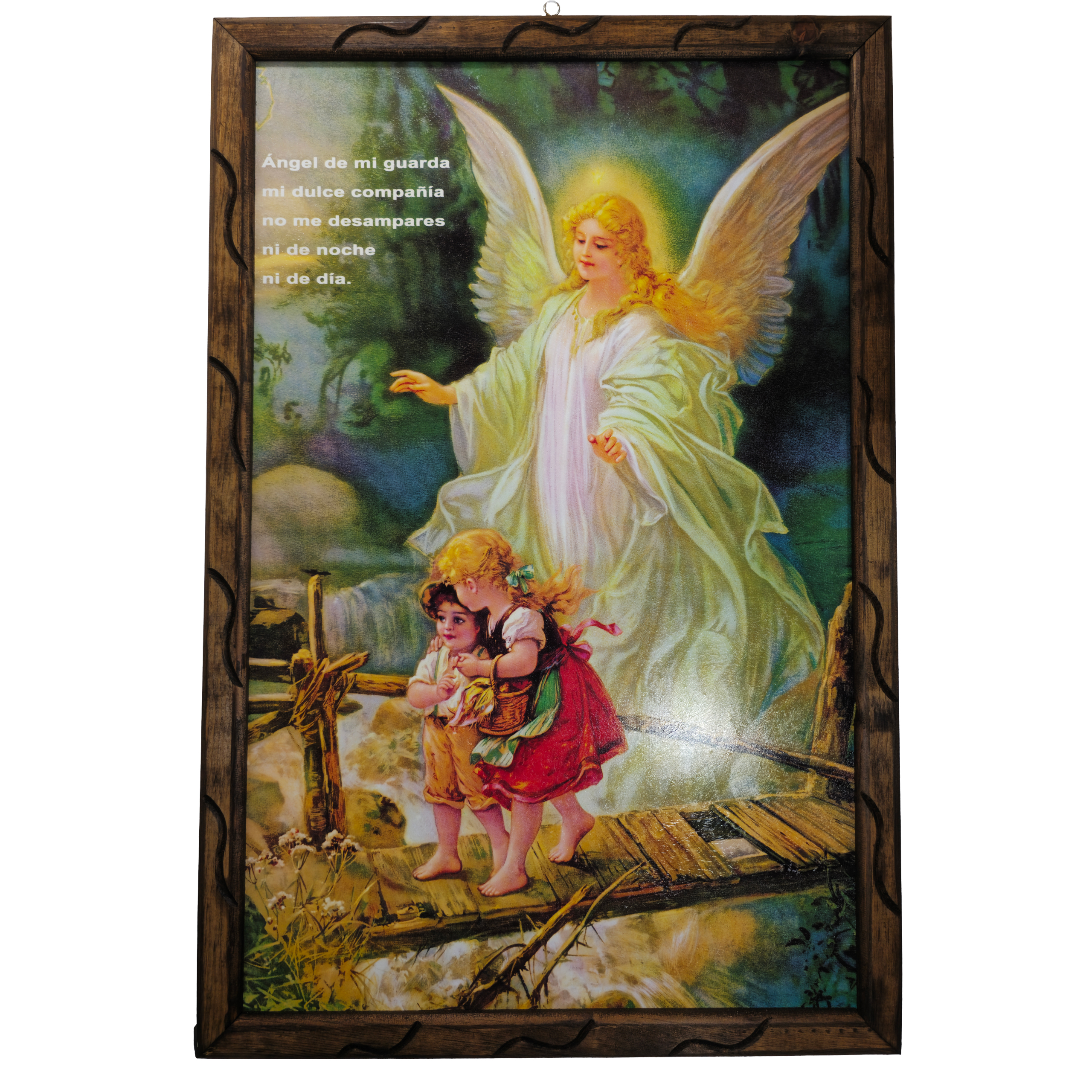 Guardian Angel Rustic Frame cuadro rustico Home Decor, Angel de la Guarda Art, Handcrafted in Mexico, Durable Wood Design, Religious Gift