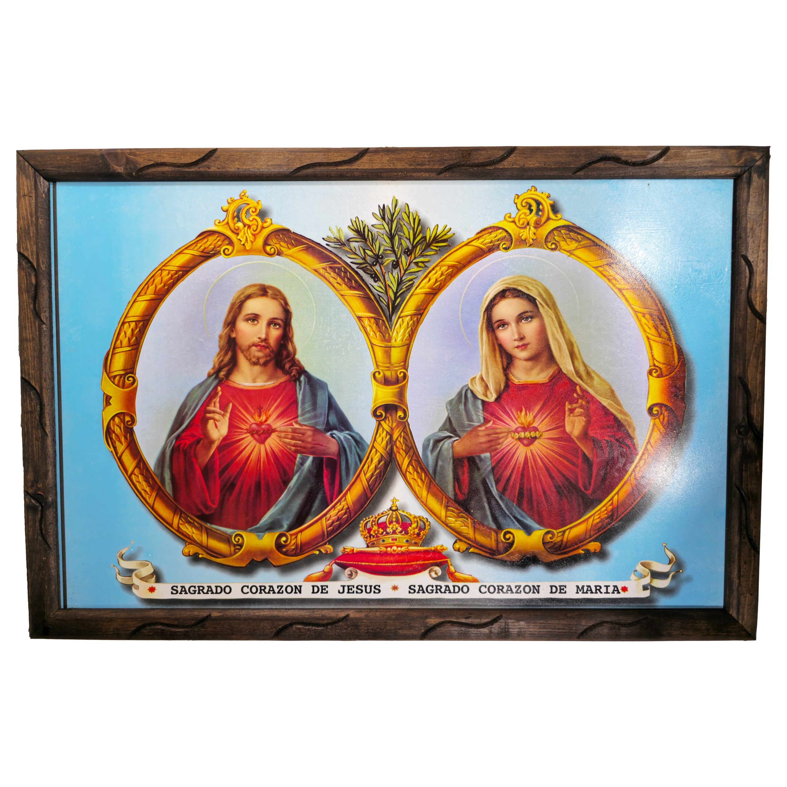 MrcjSales - Sacred Heart of Jesus and Mary - Rustic Frame - Multiple Sizes | Beautiful Piece of Art | Traditional Design | Easy to Display