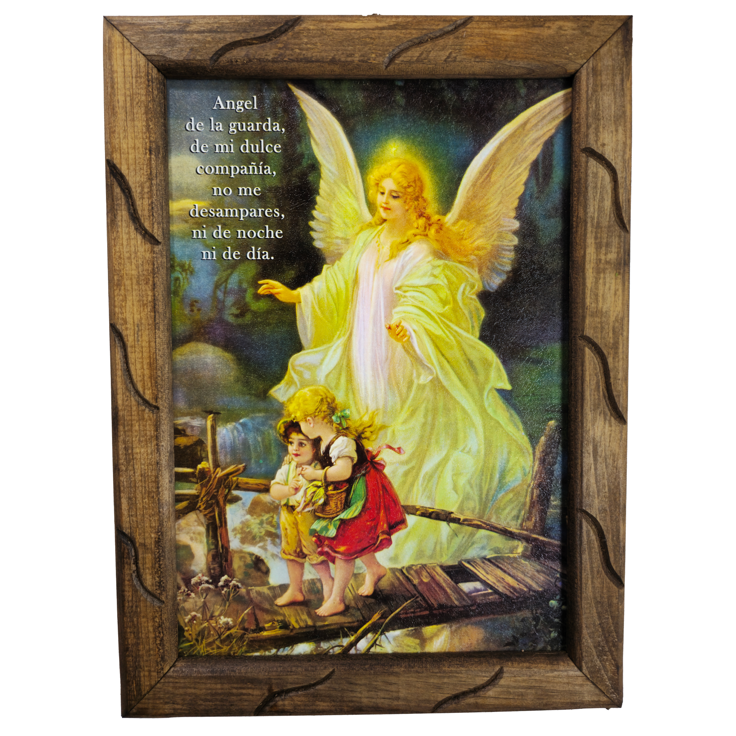 Guardian Angel Rustic Frame cuadro rustico Home Decor, Angel de la Guarda Art, Handcrafted in Mexico, Durable Wood Design, Religious Gift