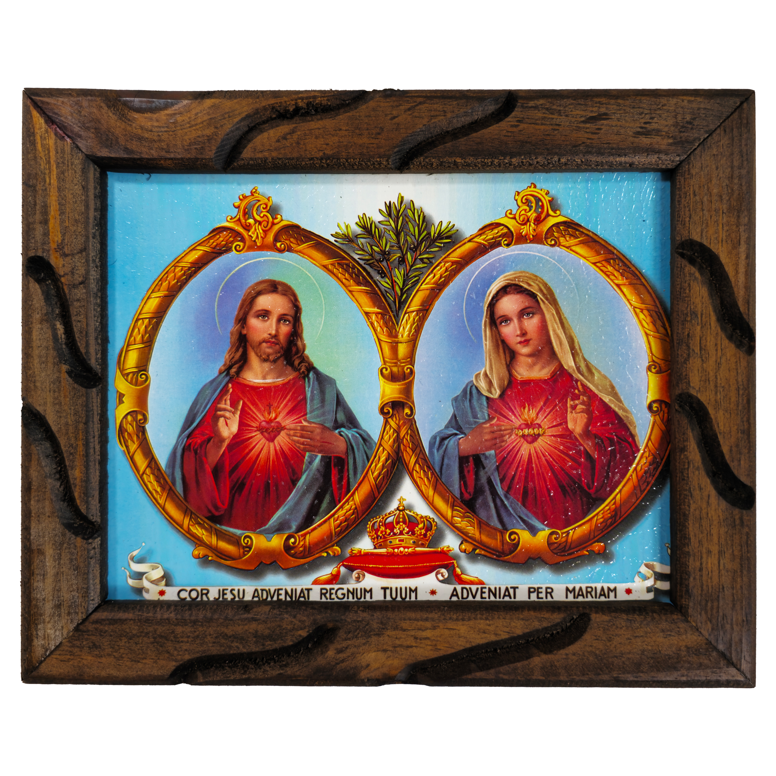 MrcjSales - Sacred Heart of Jesus and Mary - Rustic Frame - Multiple Sizes | Beautiful Piece of Art | Traditional Design | Easy to Display