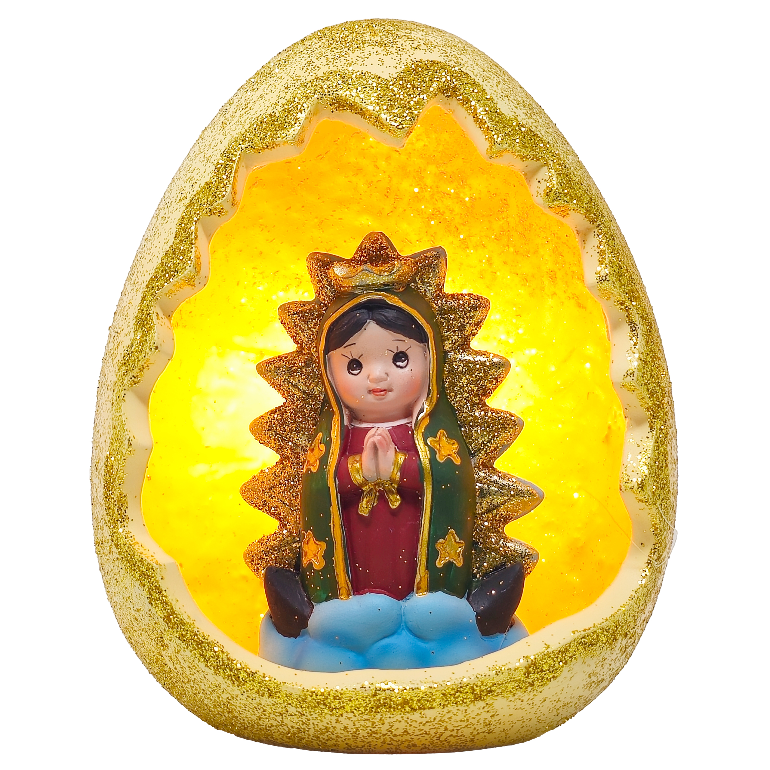 MrcjSales Our Lady of Guadalupe Egg Lamp | Unique Decor Piece | Glittery, Multi-Colored Design | Symbol of Devotion | Multiple Sizes | Easy to Use | Quality Materials | Ideal Gift