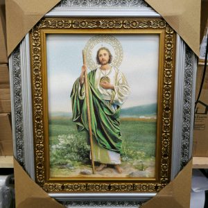 San Judas (Saint Jude) Silver Frame 23x19 – Beautiful Silver and Gold Design, Vivid Colors, Built-in Hooks – Perfect Religious Home Décor, Church, Events, Gifts