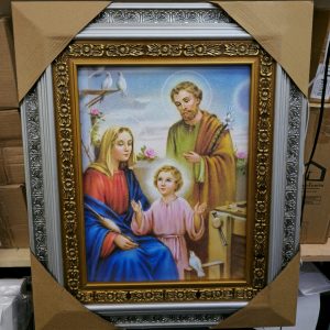 Holy Family (Sagrada Familia) Silver Frame 23x19 – Beautiful Silver and Gold Design Featuring Jesus, Mary, and Joseph, Vivid Colors, Built-in Hooks – Perfect Religious Home Décor, Church, Events, Gifts