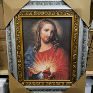 Sacred Heart of Jesus (Sagrado Corazón de Jesús) Silver Frame 23x19 – Beautiful Silver and Gold Design Featuring the Sacred Heart, Vivid Colors, Built-in Hooks – Perfect Religious Home Décor, Church, Events, Gifts