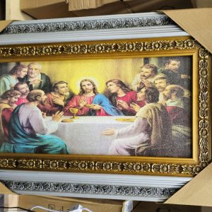 Last Supper Picture Frame - Ultima cena Caudro Silver and Gold Resin Frame with Canvas Paint, Vivid Multi-Color, Durable and Elegant Design - Home Decor, Room Decor, Wall Decor for Catholics and Christians by mrcjsales